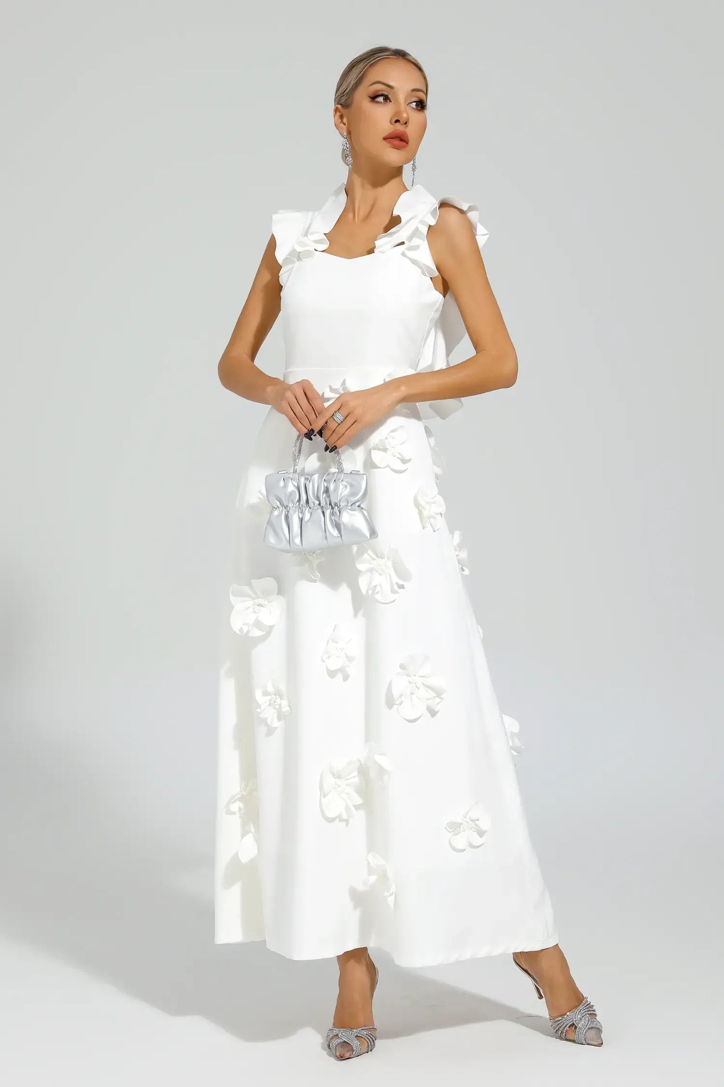 Ansel White Flower Slip Maxi Dress