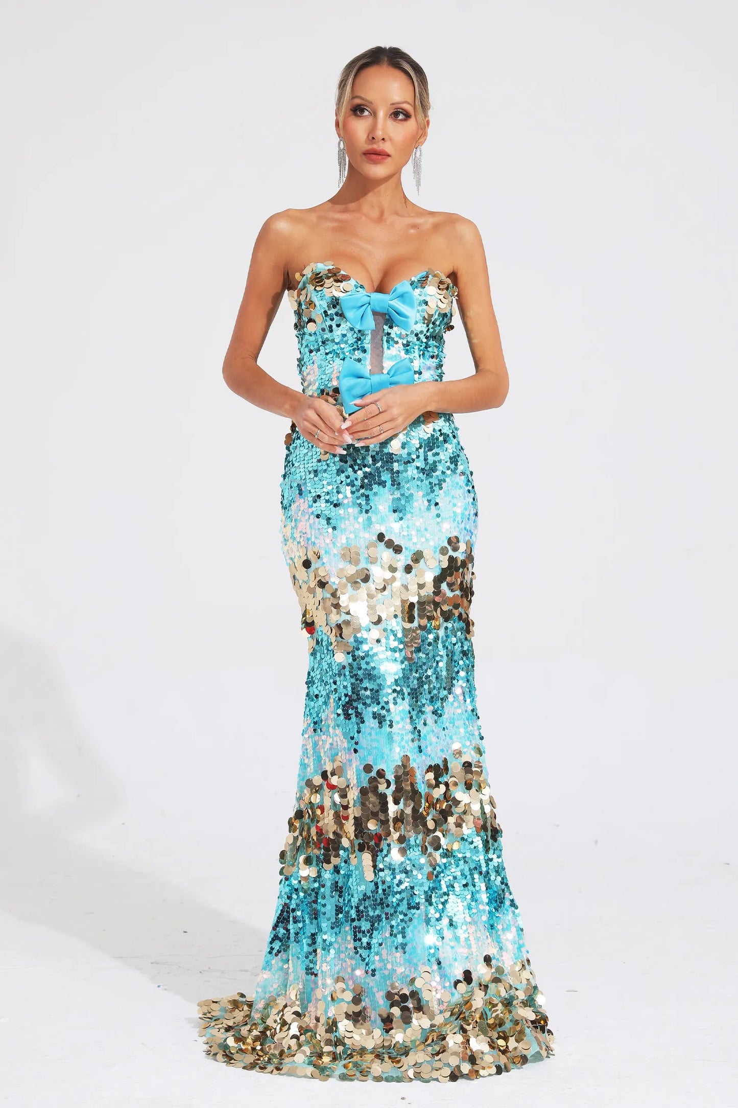 Bianca Blue Sequins Bandage Maxi Dress