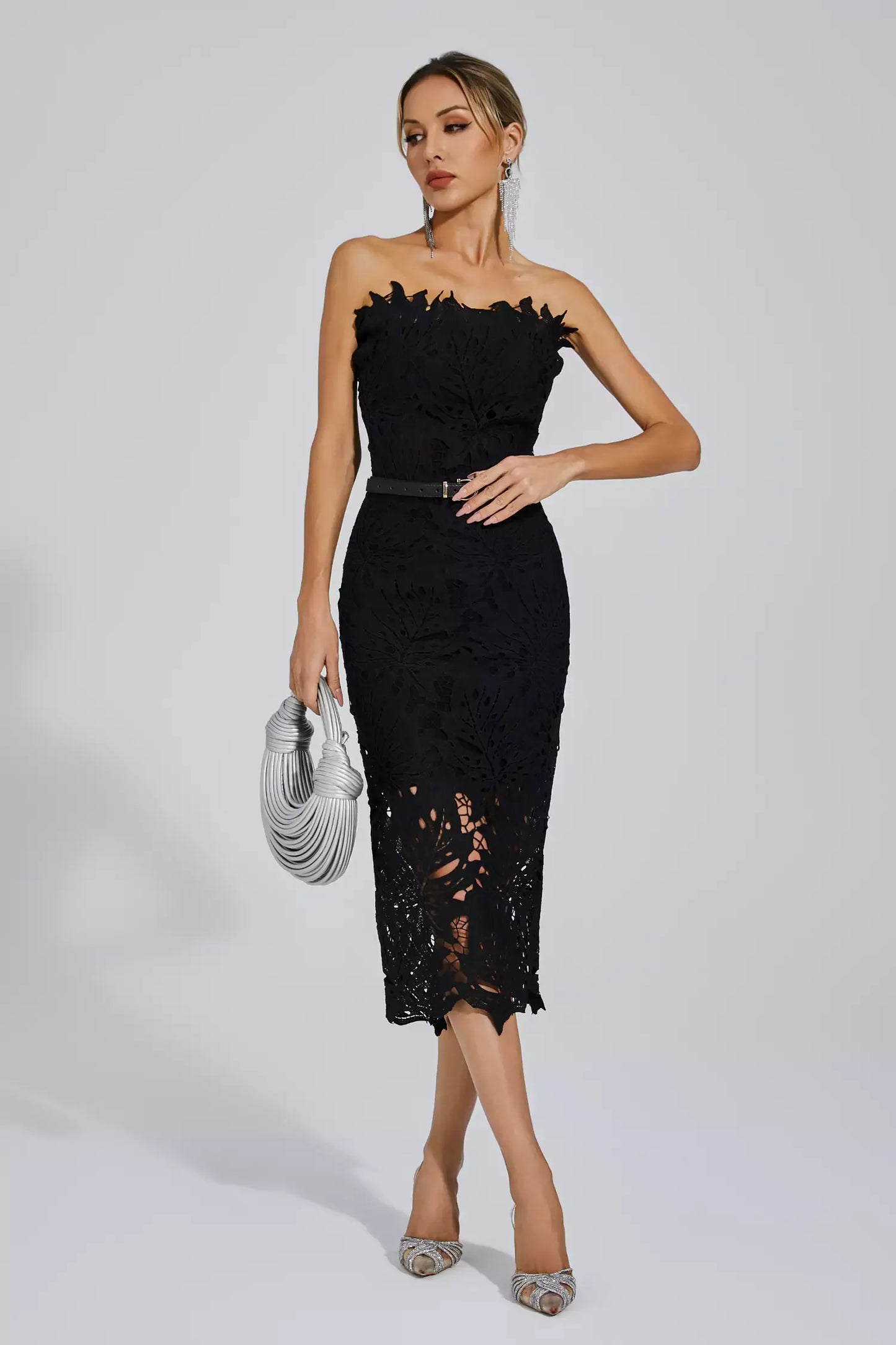 Jazlyn White Floral Lace Midi Dress