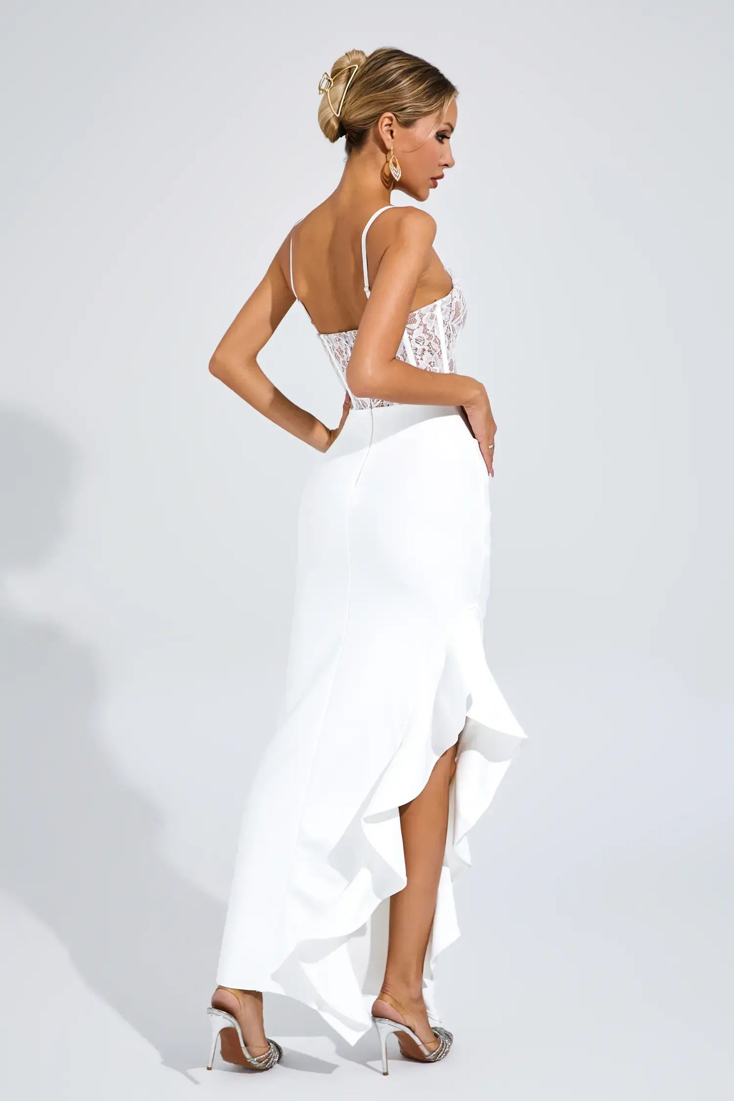 Swift White Slit Bandage Slip Maxi Dress