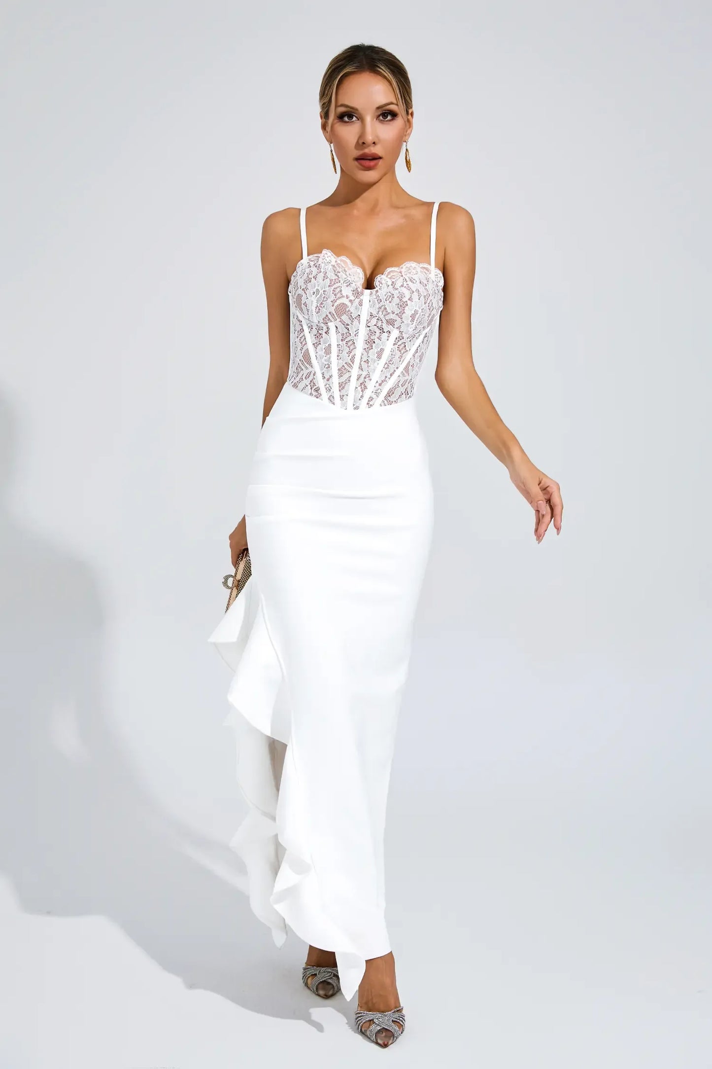 Swift White Slit Bandage Slip Maxi Dress