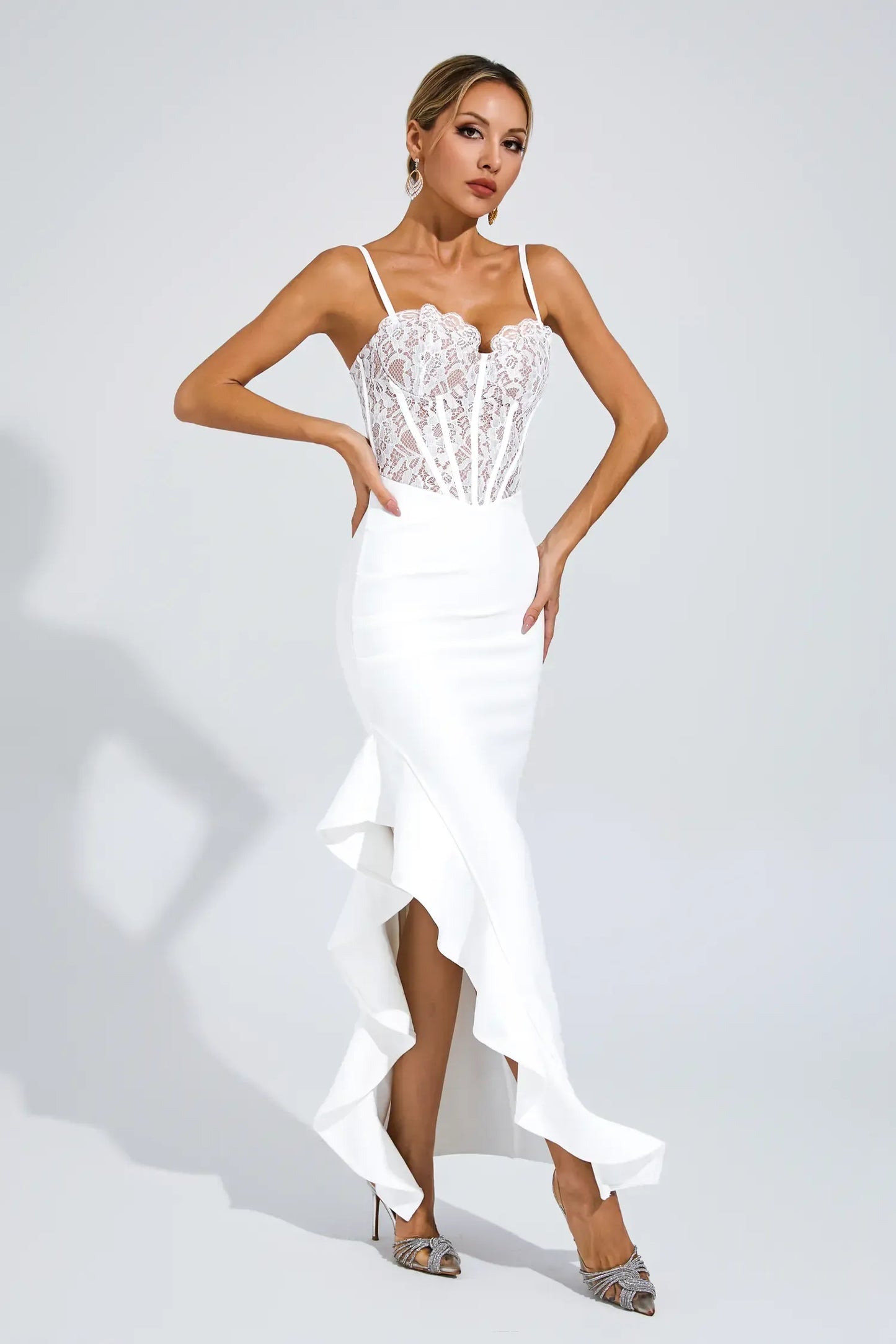 Swift White Slit Bandage Slip Maxi Dress