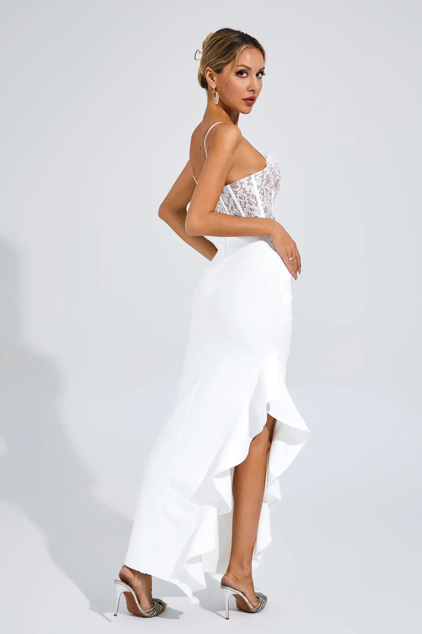 Swift White Slit Bandage Slip Maxi Dress