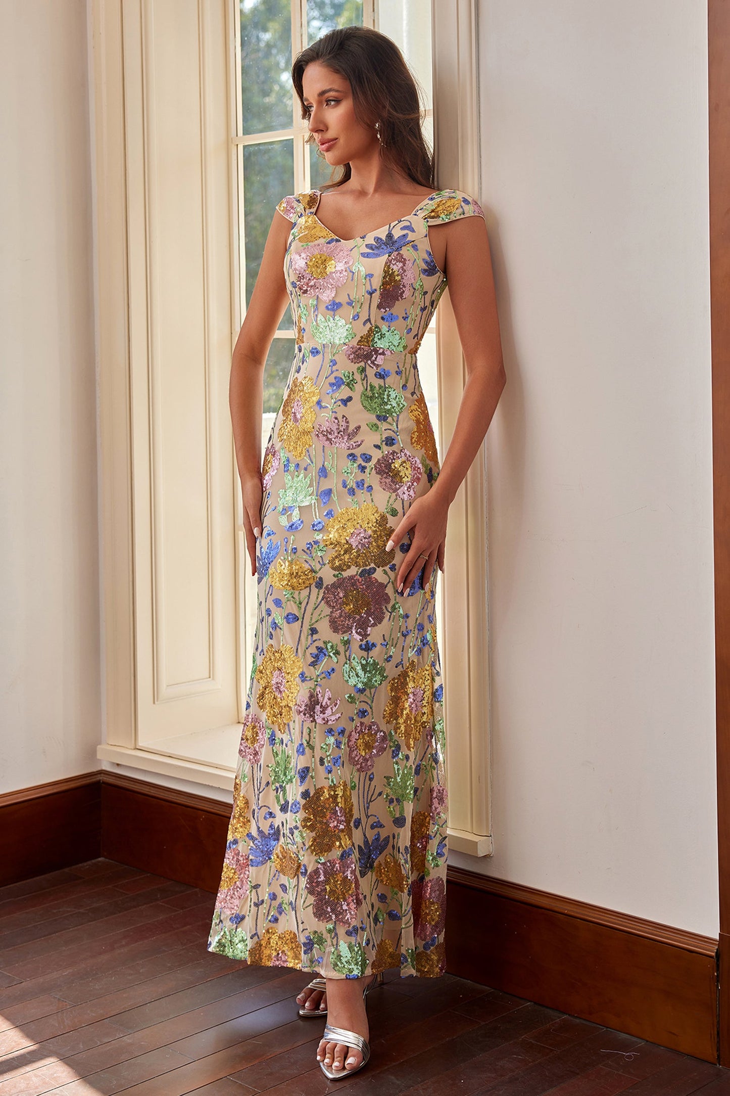 Fiorella Sequin Floral Embellished Maxi Dress