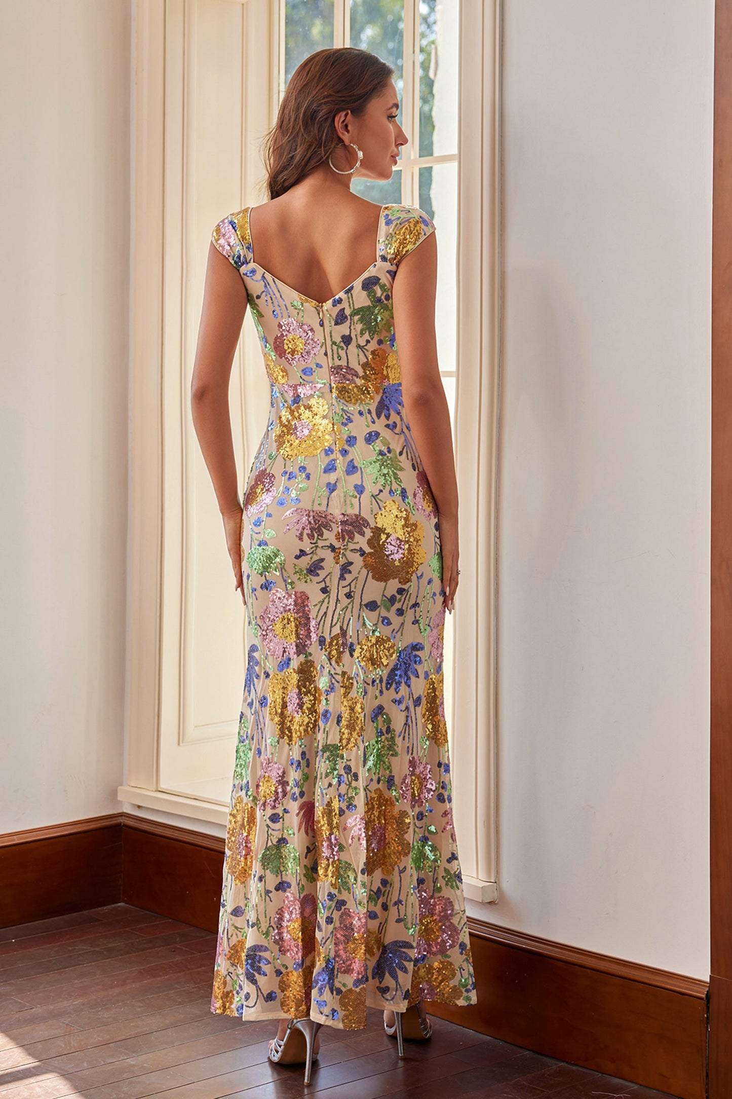 Fiorella Sequin Floral Embellished Maxi Dress