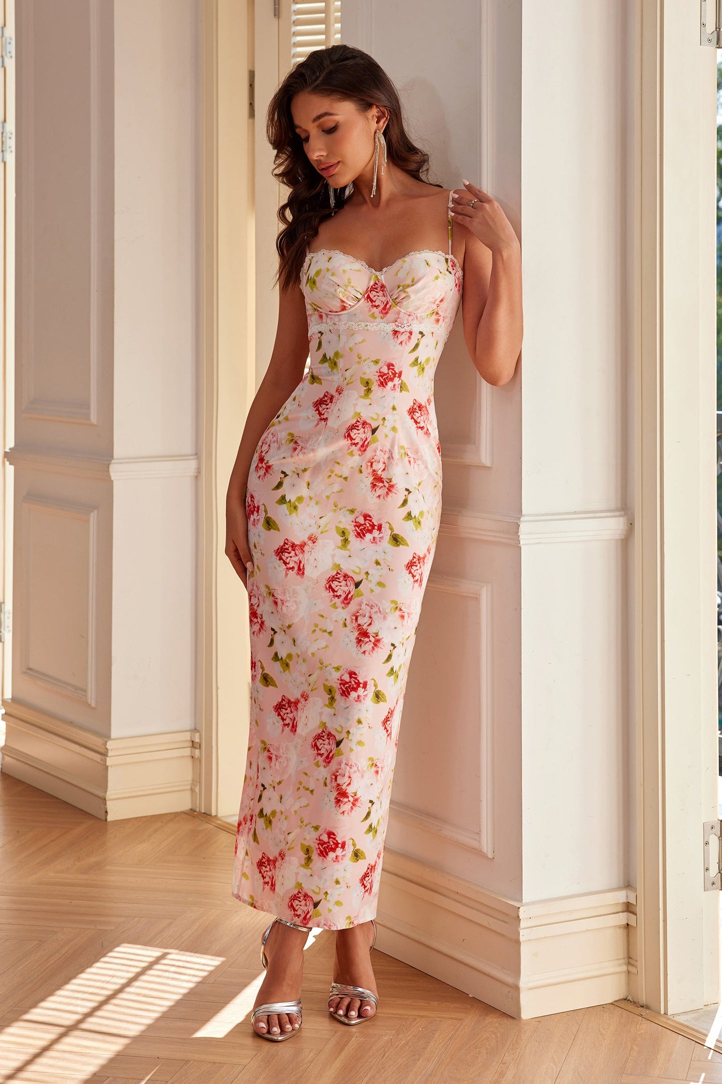 Sophie Rose Floral Satin Maxi Dress