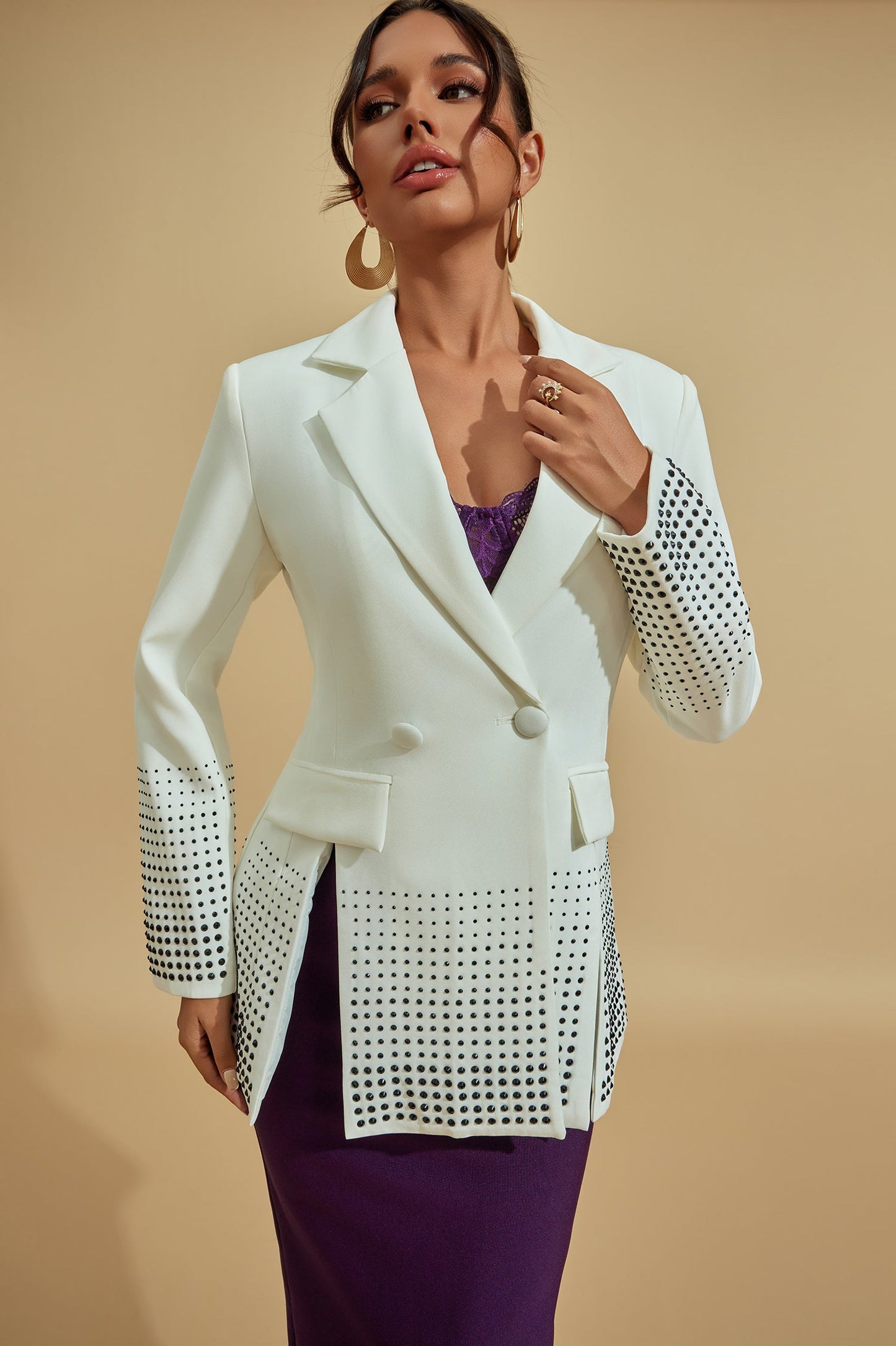 Ivy White Embellished Blazer