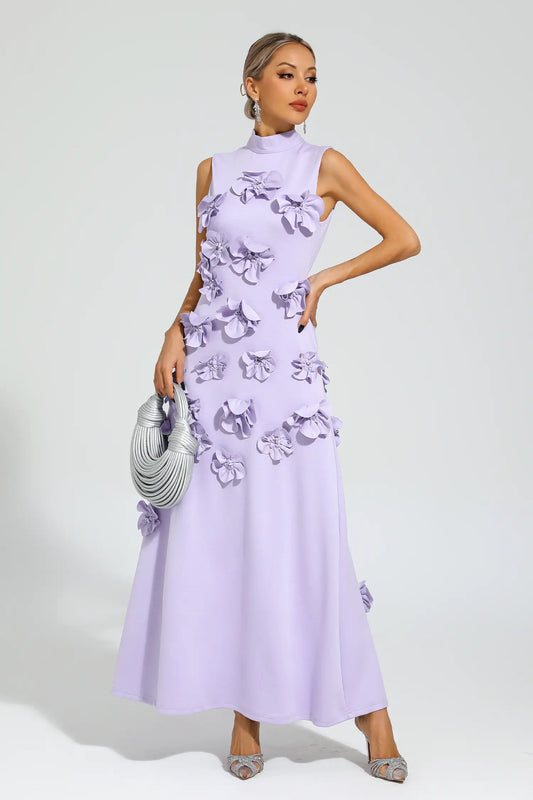 Liora Purple Rose Flower Maxi Dress