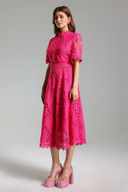 Shaylah Pink Lace Midi Dress