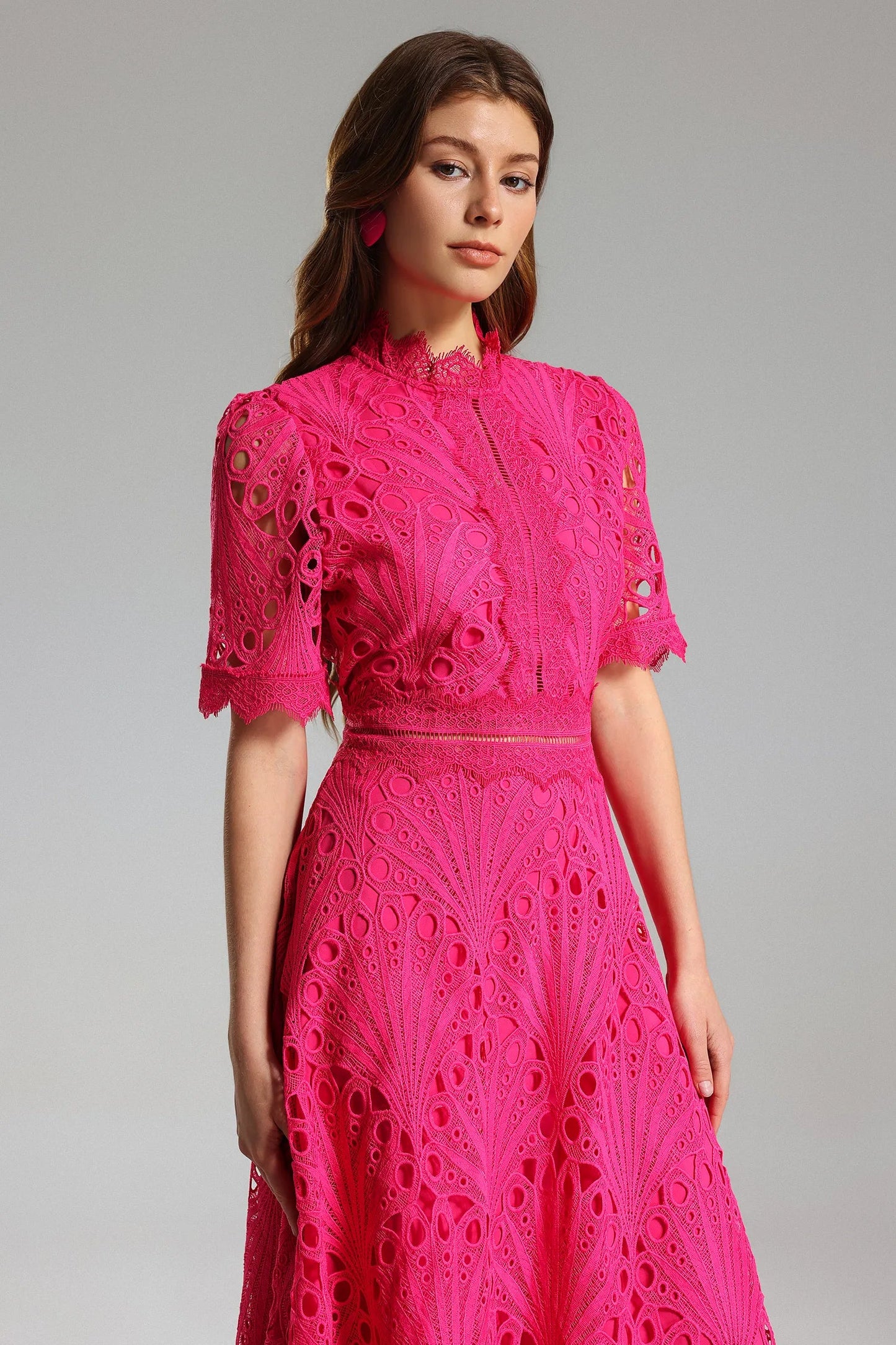 Shaylah Pink Lace Midi Dress