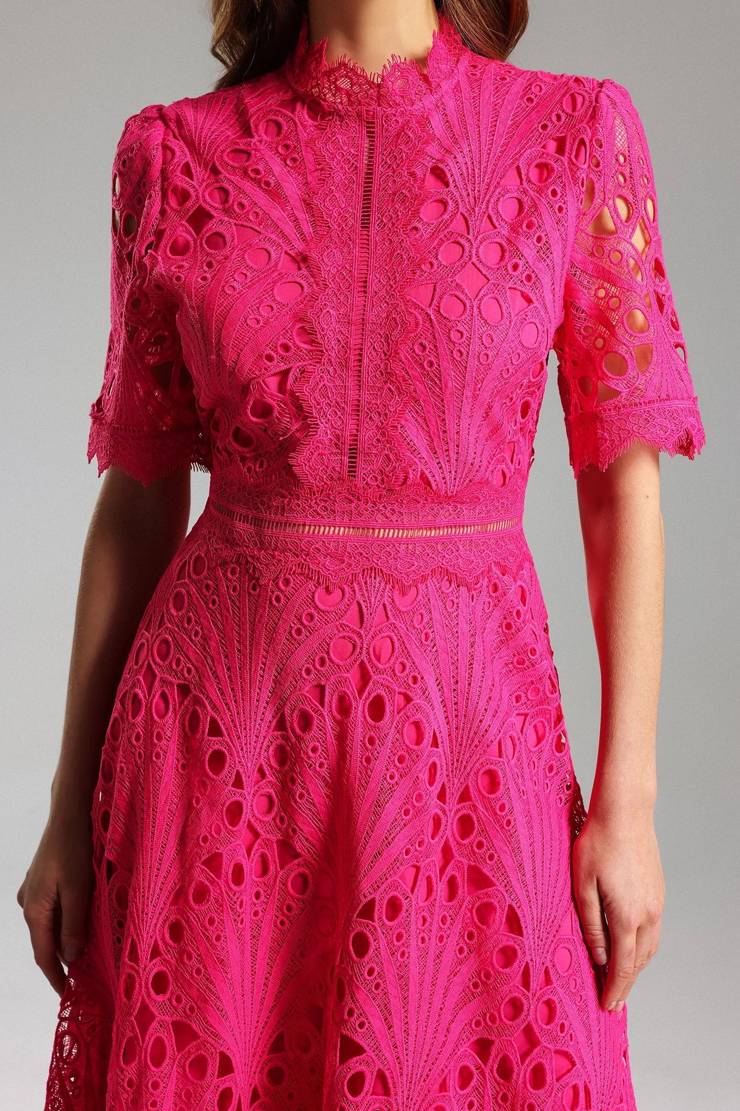 Shaylah Pink Lace Midi Dress