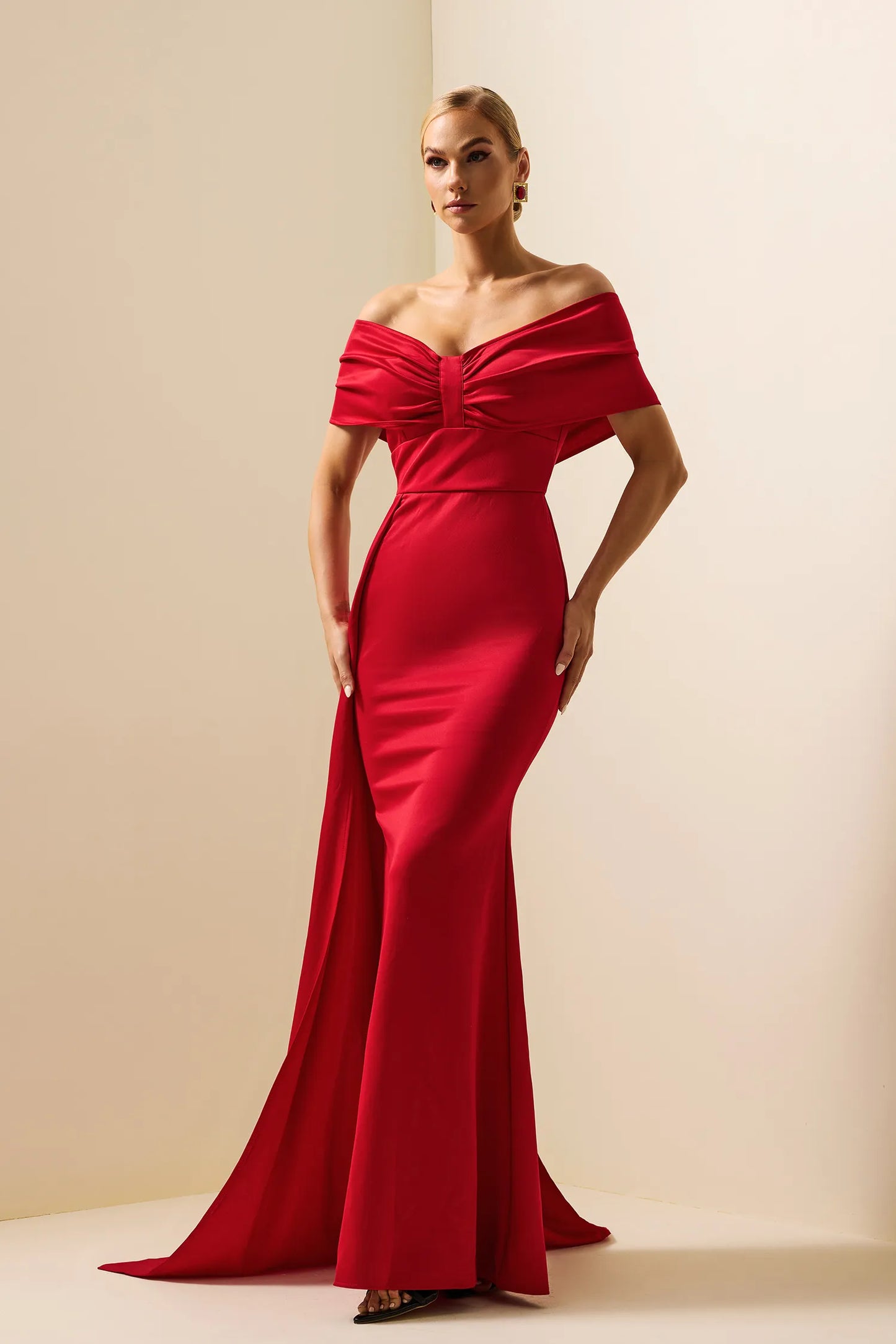 Jersey Solid Off-Shoulder Maxi Dress