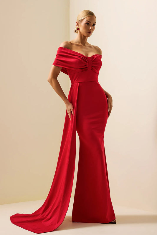 Jersey Solid Off-Shoulder Maxi Dress