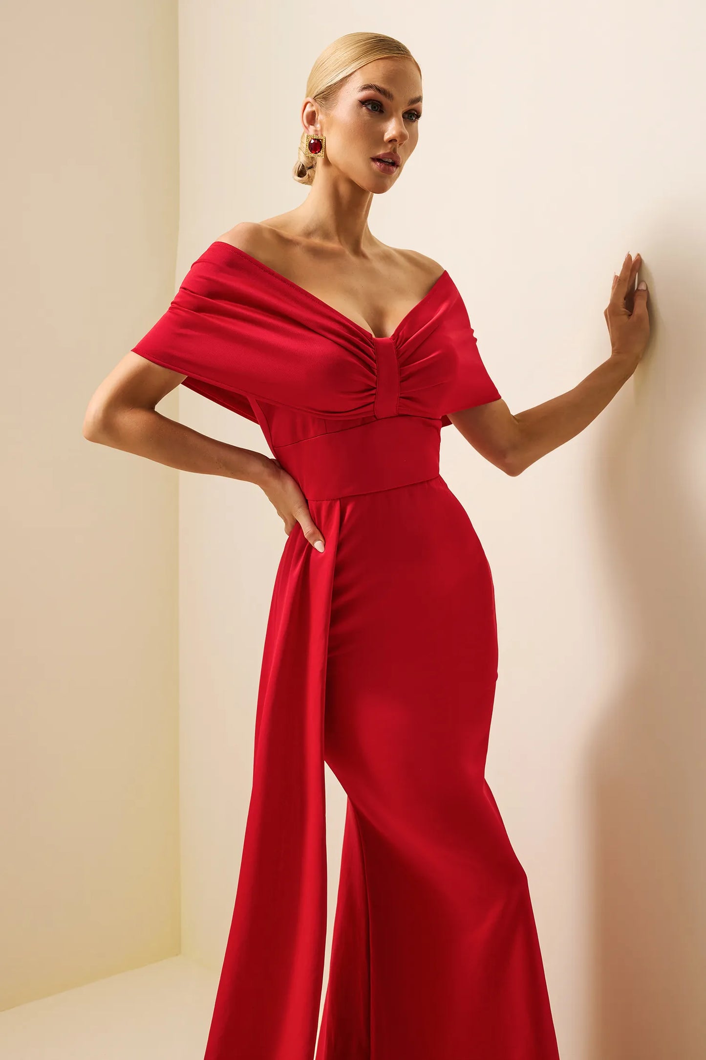 Jersey Solid Off-Shoulder Maxi Dress