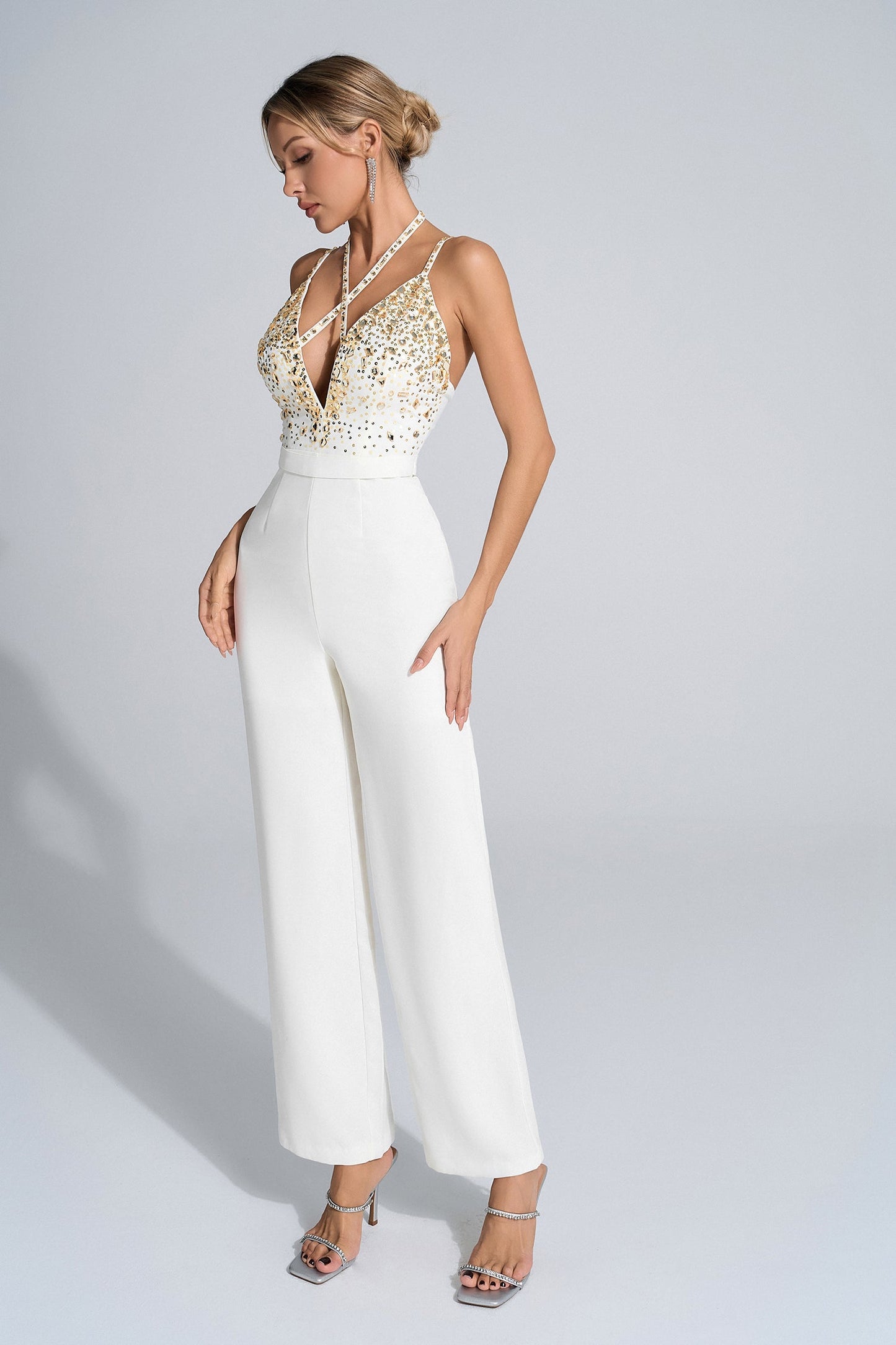 Matilda White Sequin Embellished Jumpsuit