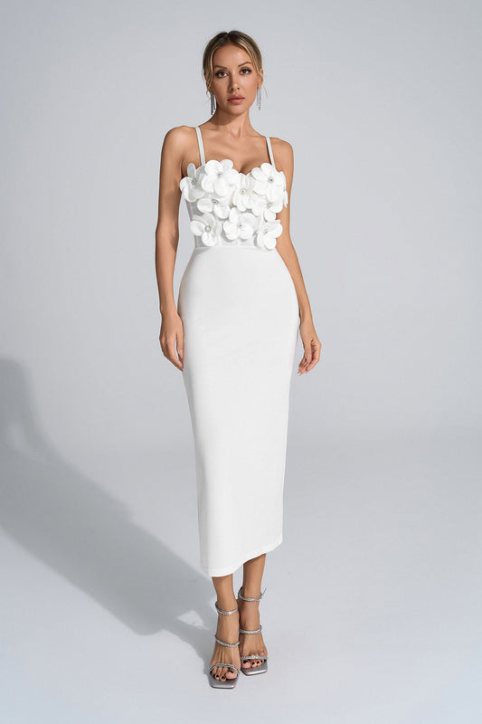 Galilea White 3D Floral Maxi Dress