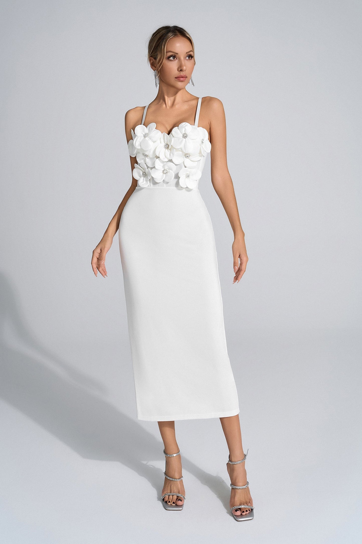 Galilea White 3D Floral Maxi Dress