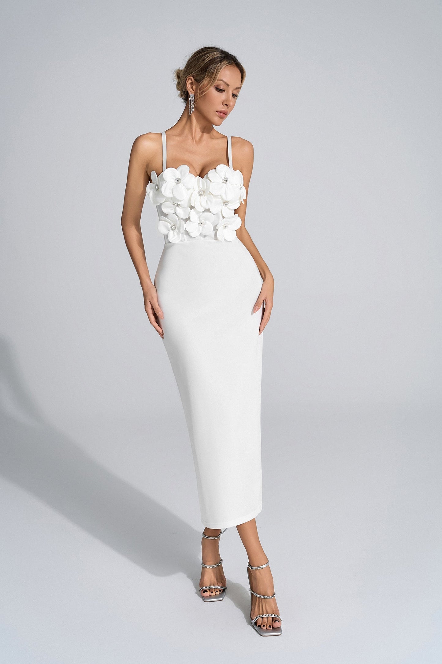 Galilea White 3D Floral Maxi Dress