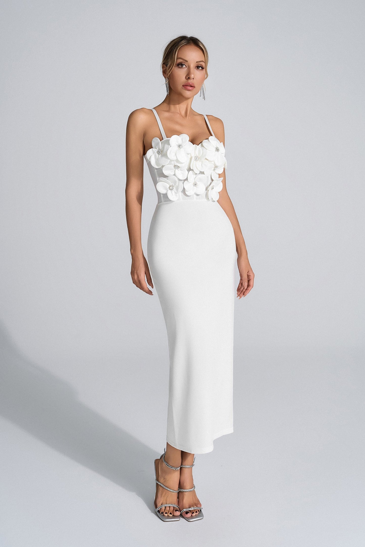 Galilea White 3D Floral Maxi Dress