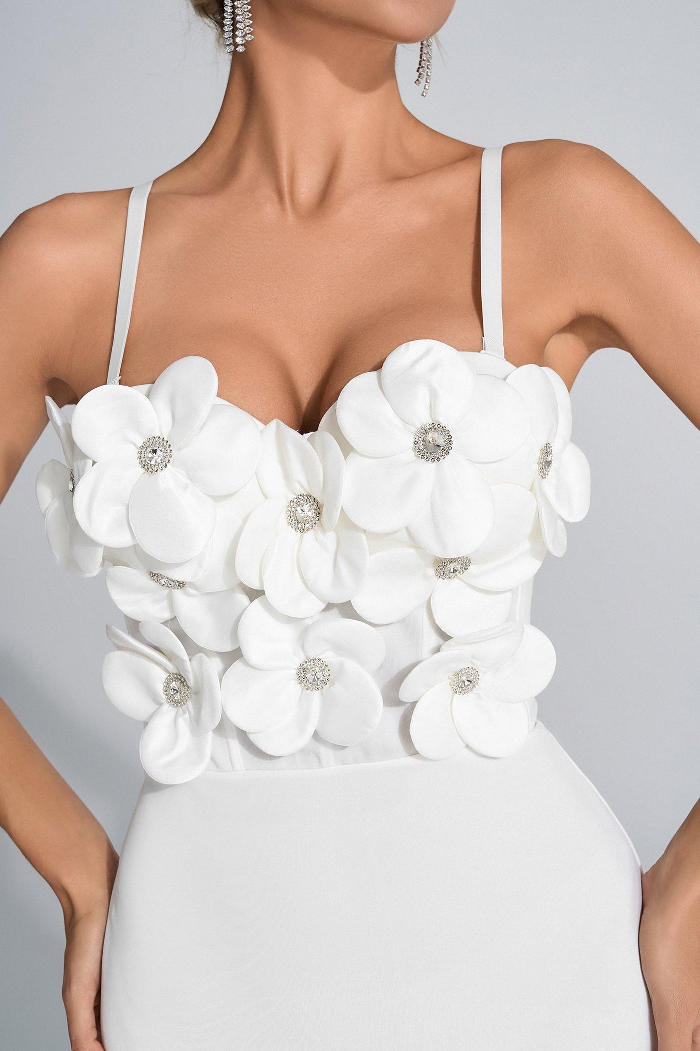 Galilea White 3D Floral Maxi Dress