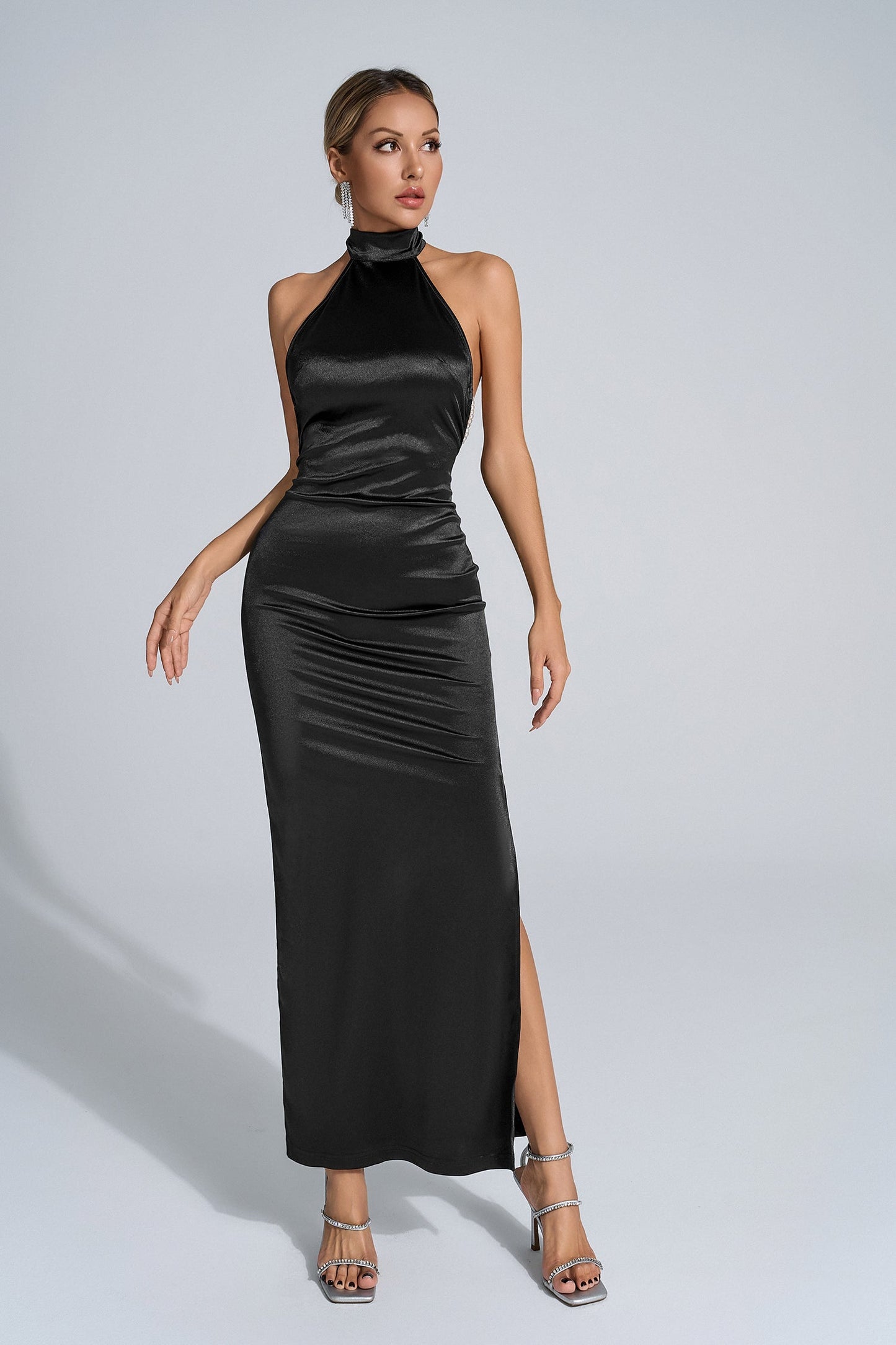 Kevin Halter Neck Satin Maxi dress