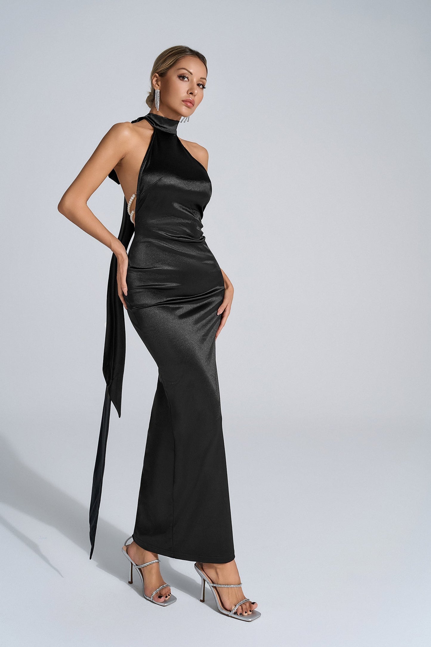 Kevin Halter Neck Satin Maxi dress