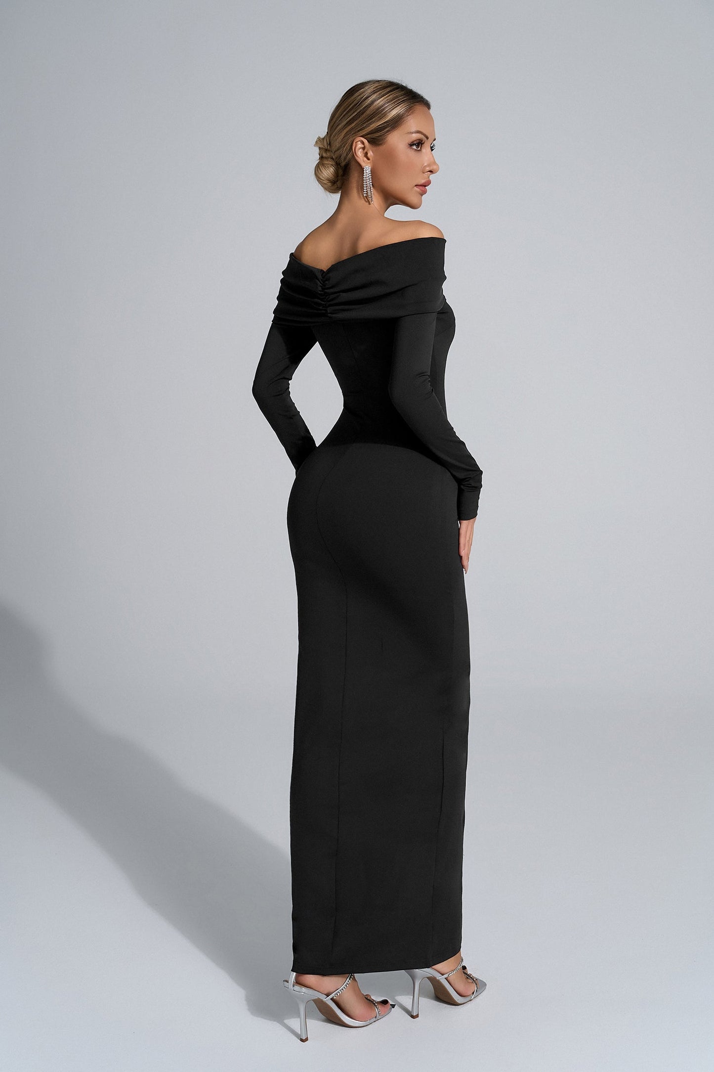 Isabella Black Long-Sleeve Bodycon Maxi Dress