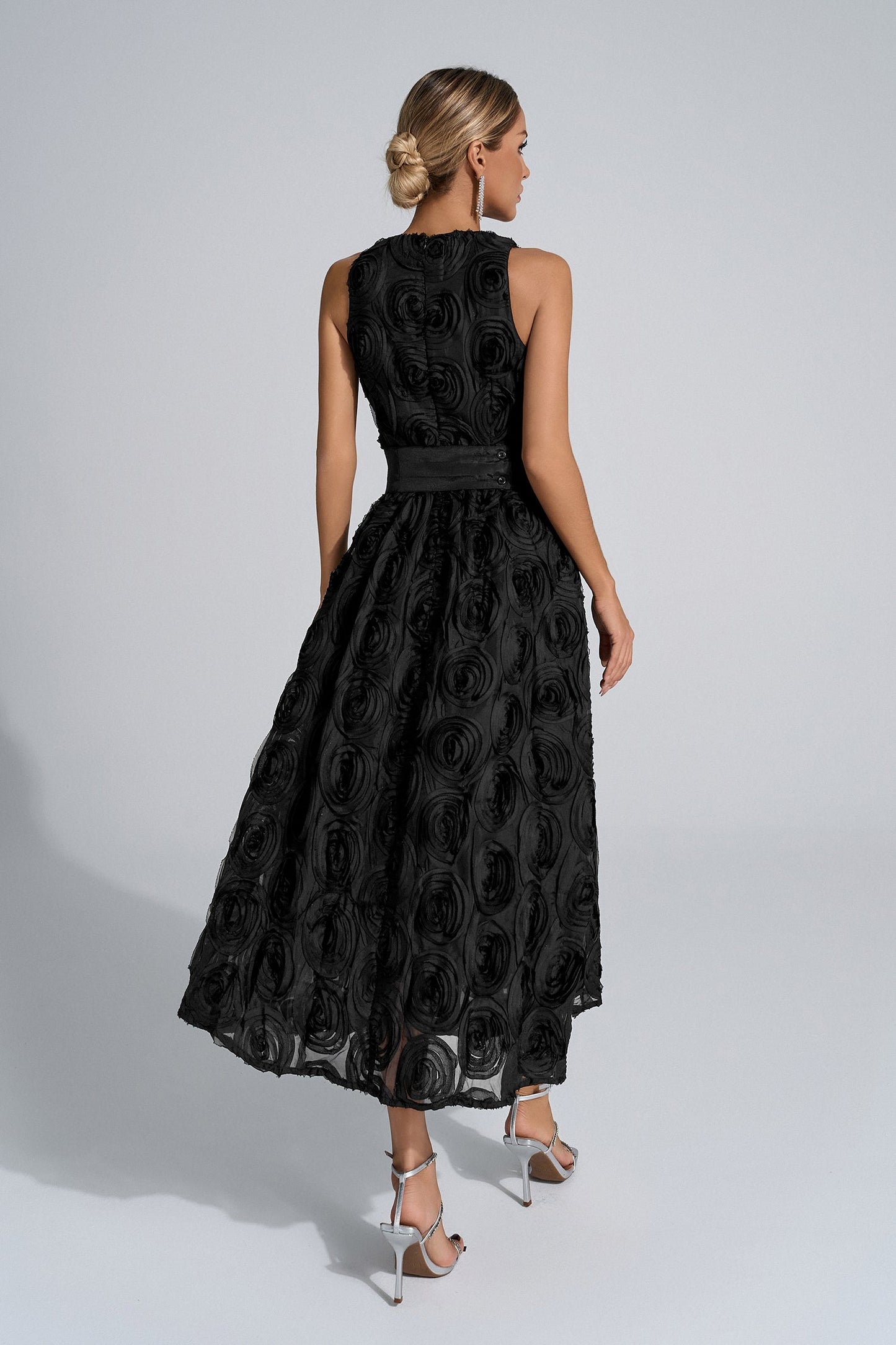 Rosemary Black 3D Floral Maxi Dress