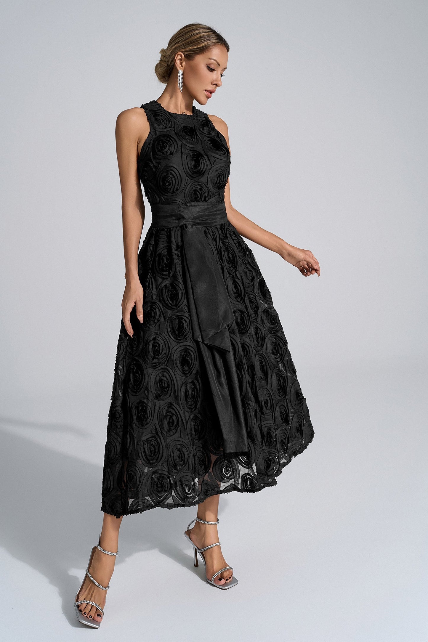 Rosemary Black 3D Floral Maxi Dress