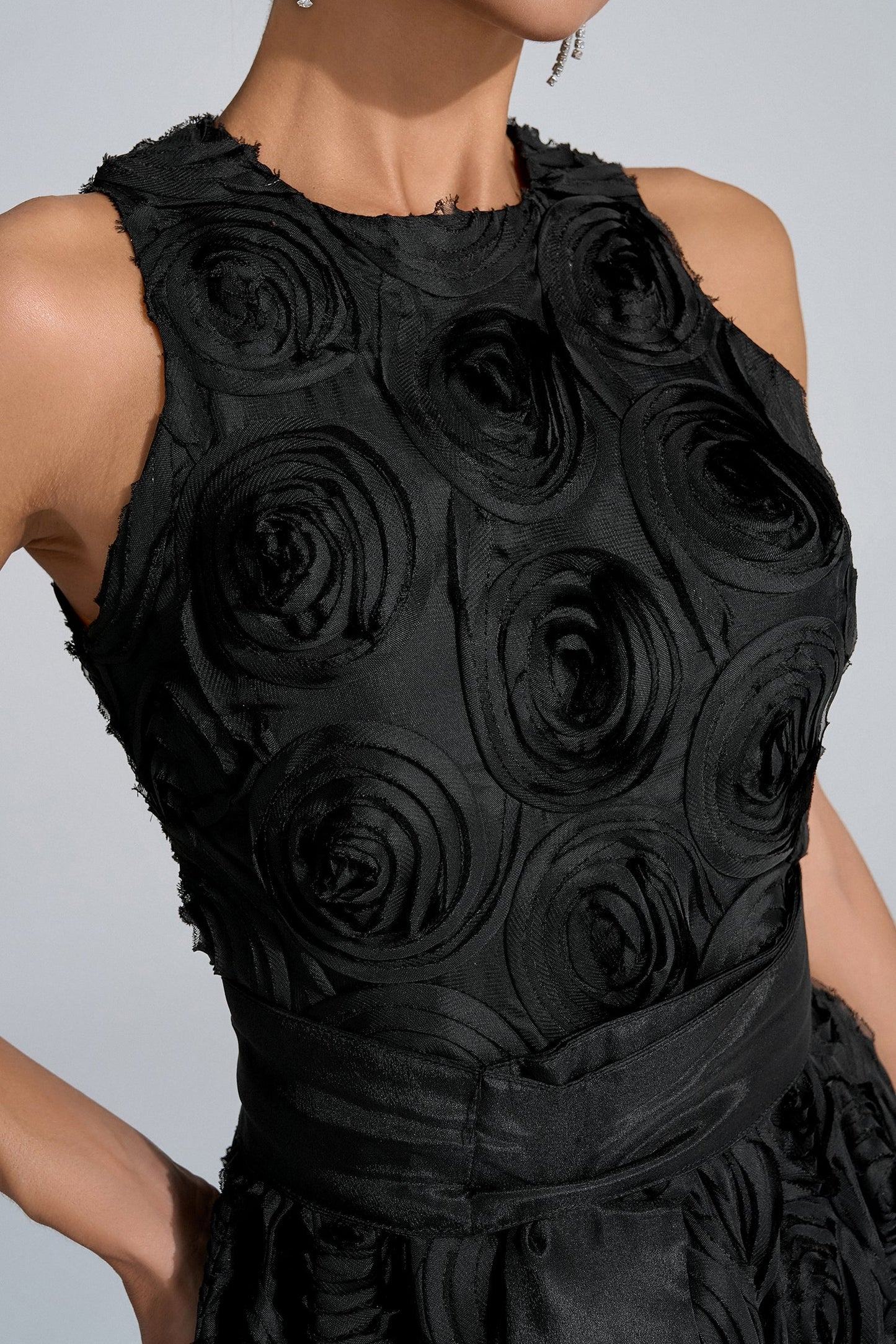 Rosemary Black 3D Floral Maxi Dress