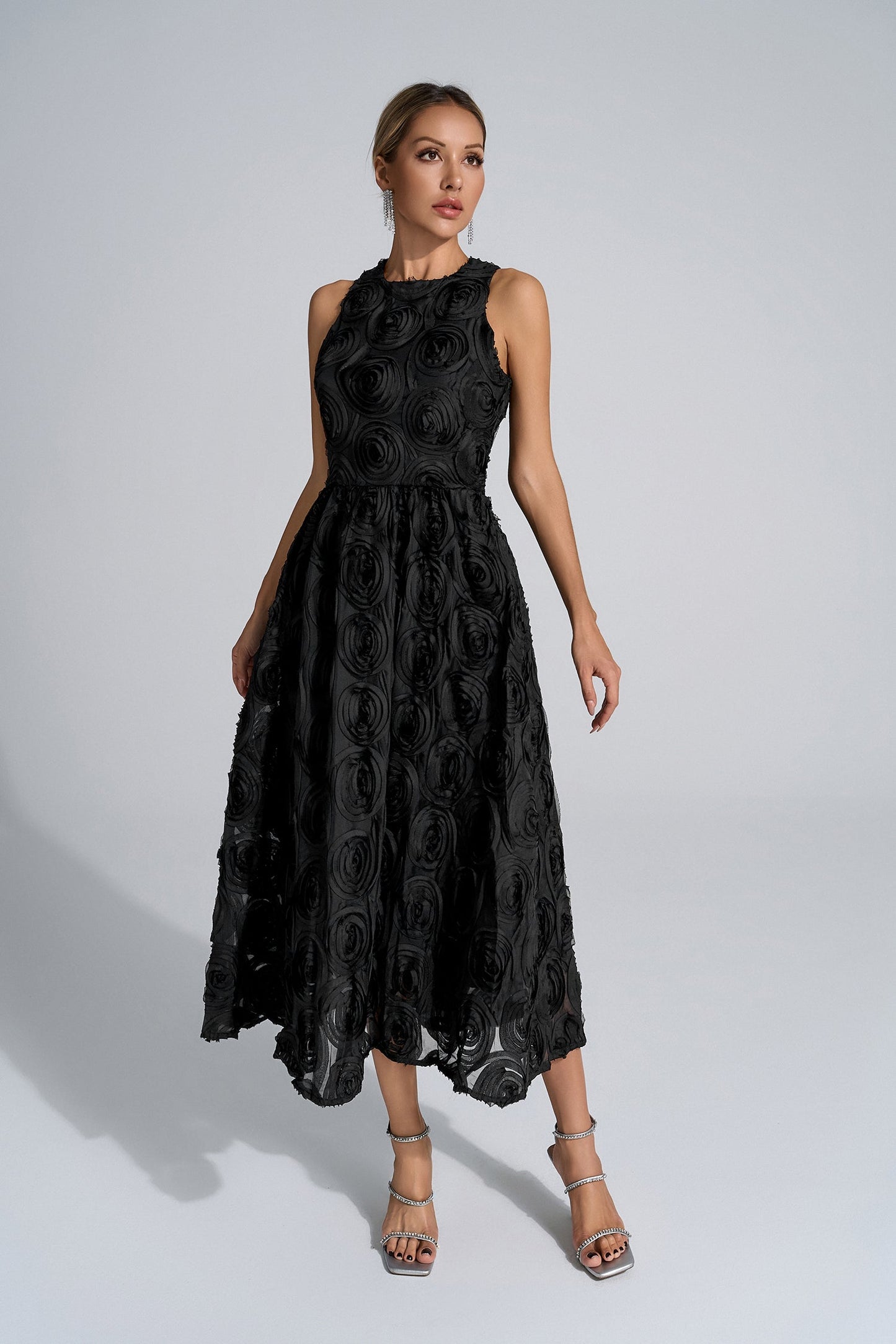 Rosemary Black 3D Floral Maxi Dress