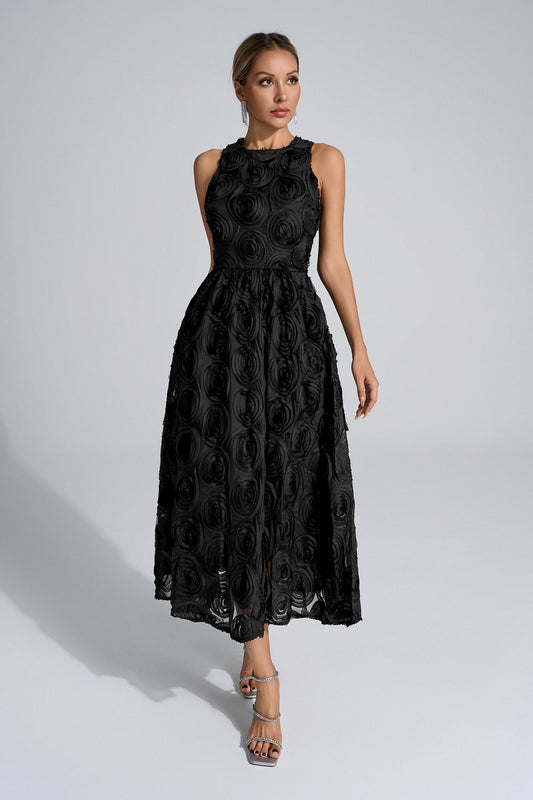 Rosemary Black 3D Floral Maxi Dress