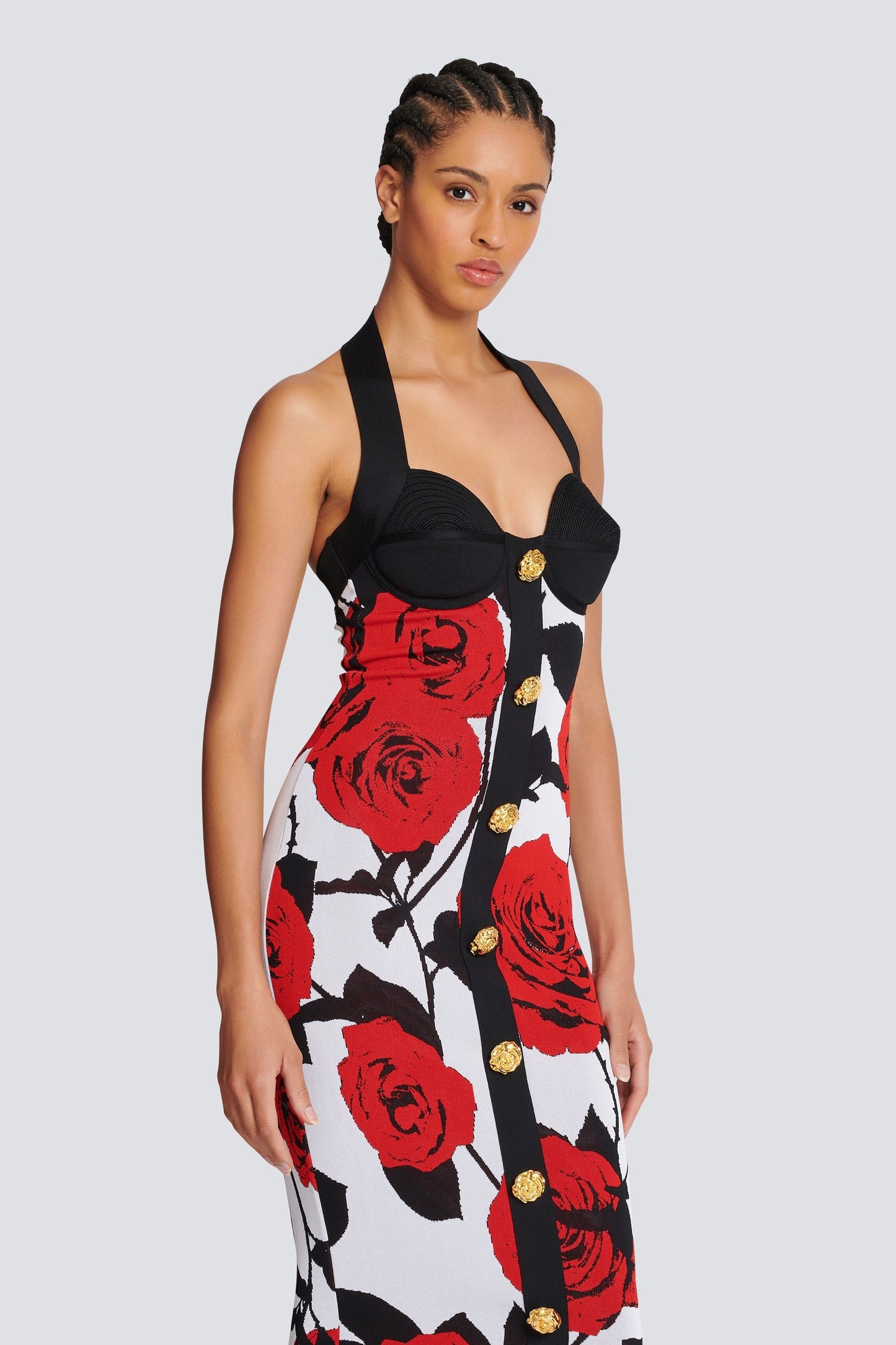 Halter Bustier Floral Midi Dress