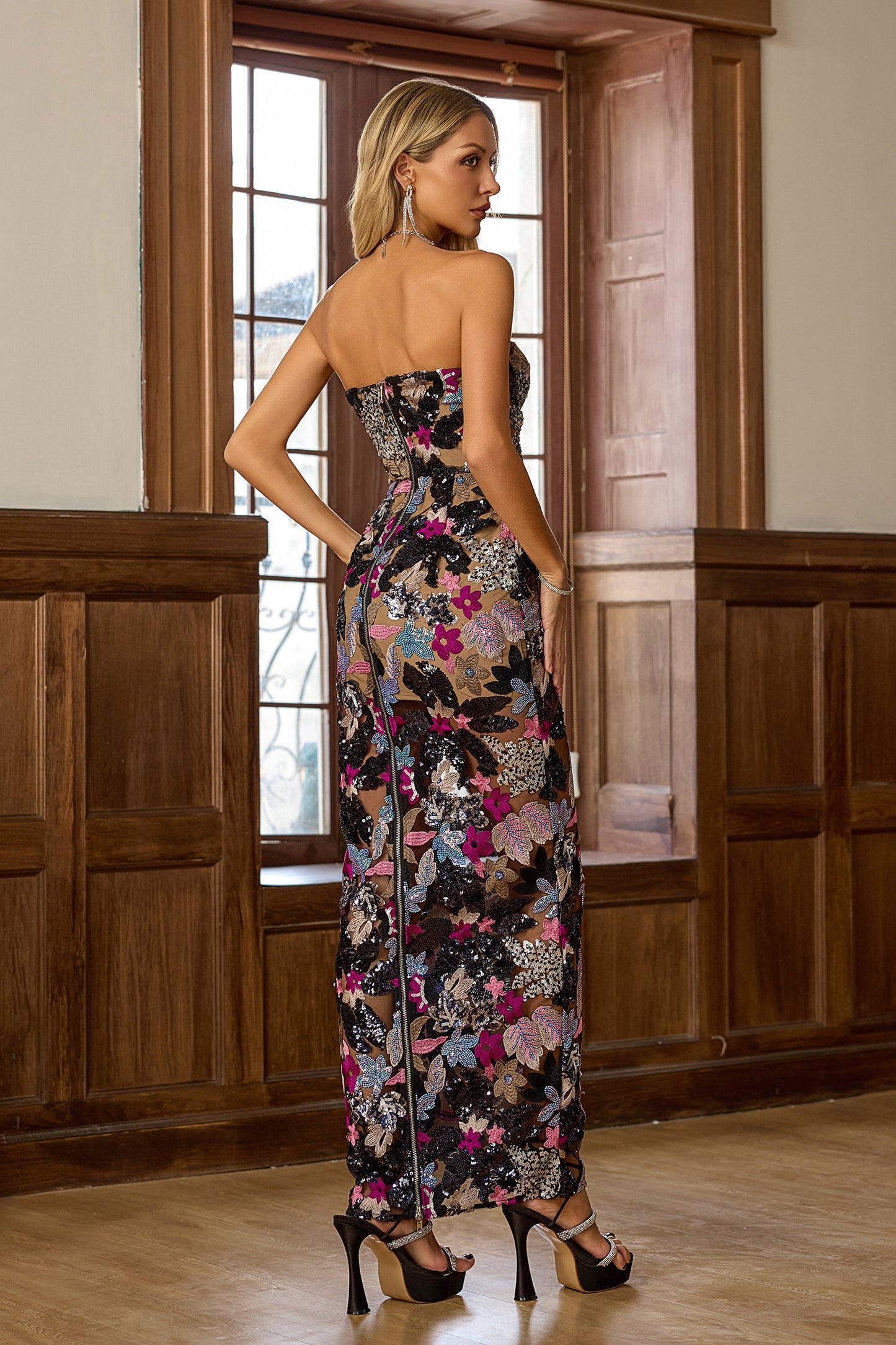 Leanna Dark Purple Flower Embroidered Maxi Dress