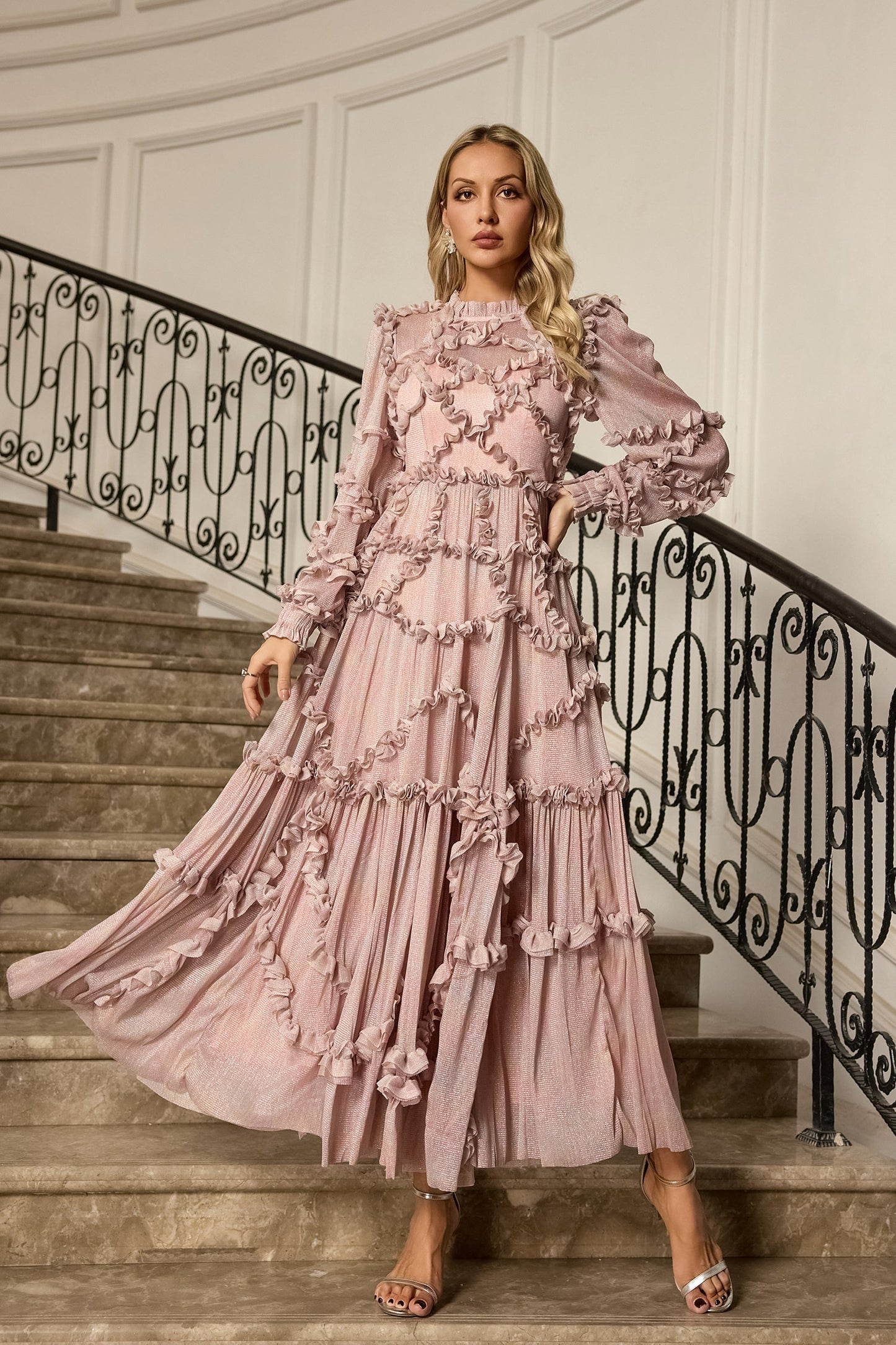 Macie Pink Long Sleeve Maxi Dress