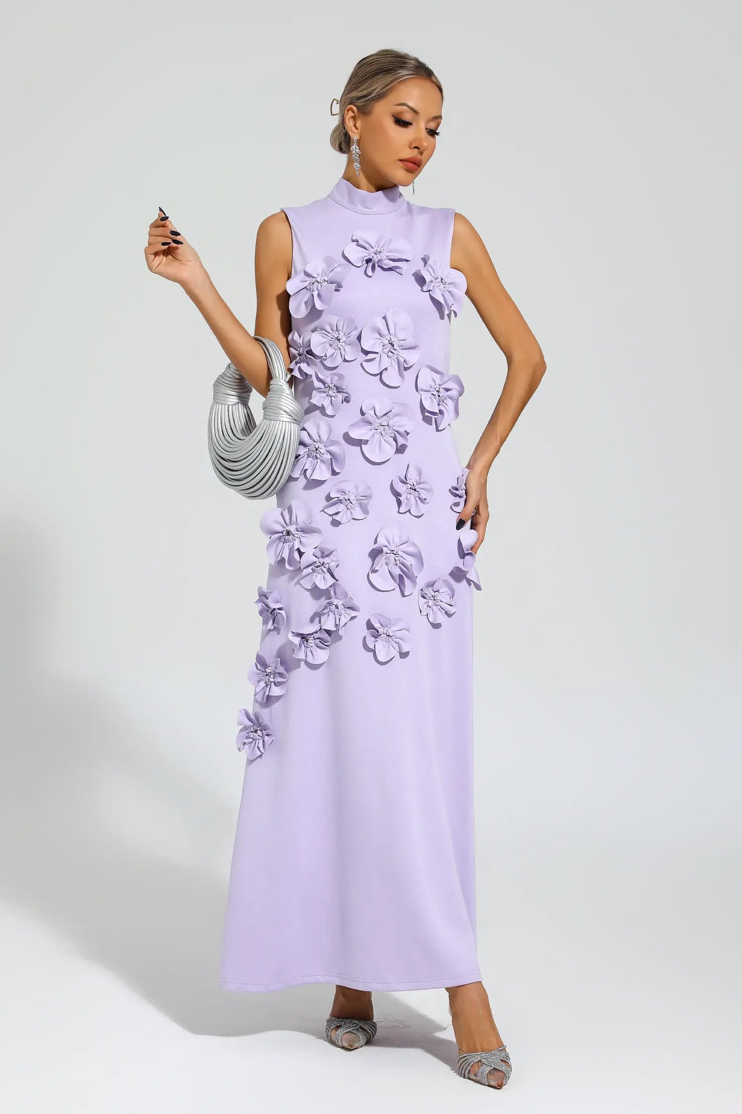 Liora Purple Rose Flower Maxi Dress