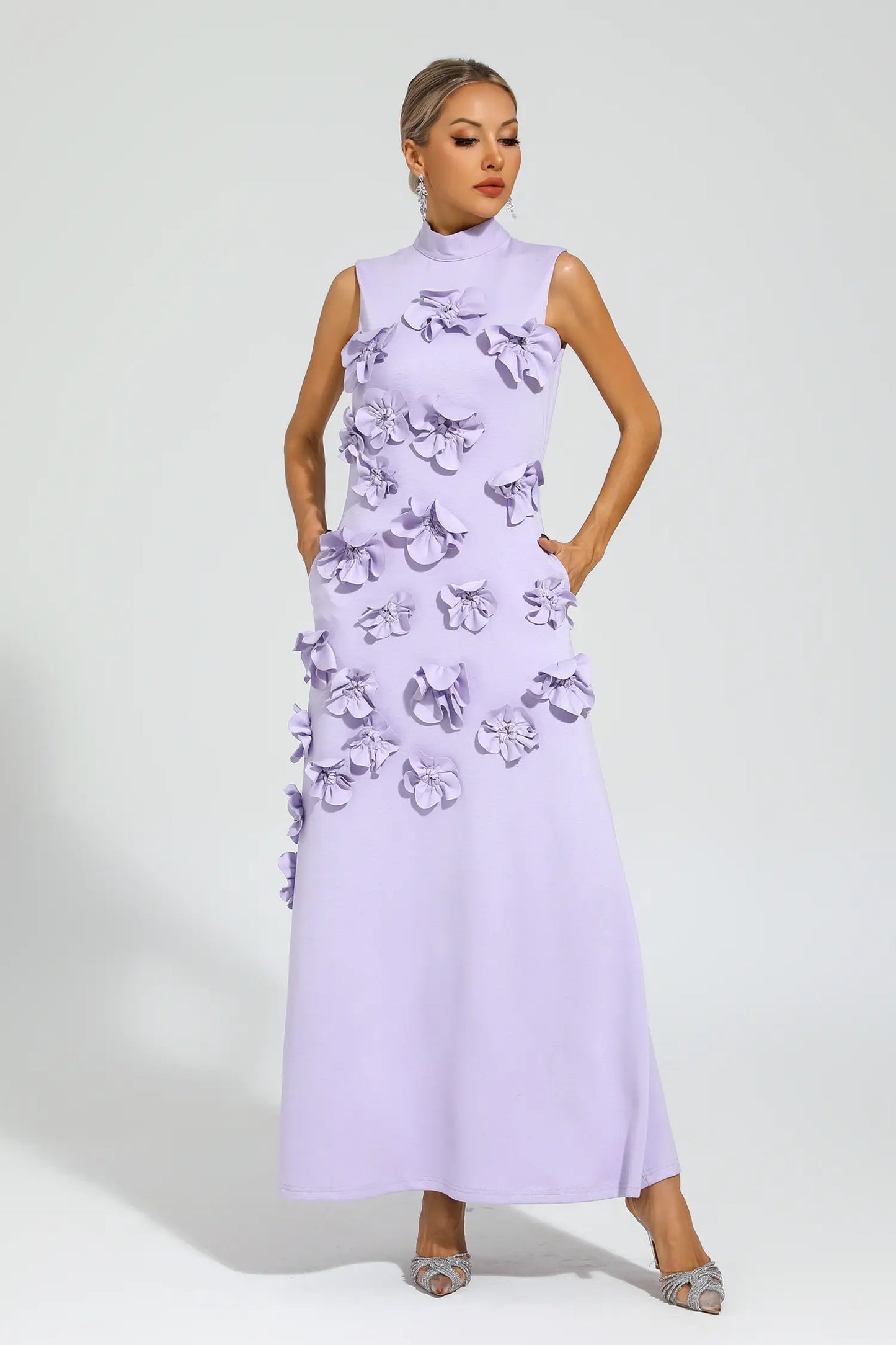 Liora Purple Rose Flower Maxi Dress