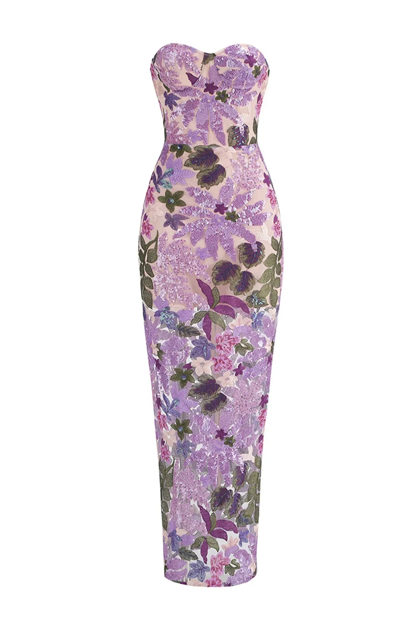 Kevin Purple Embroidered Sequins Maxi Dress