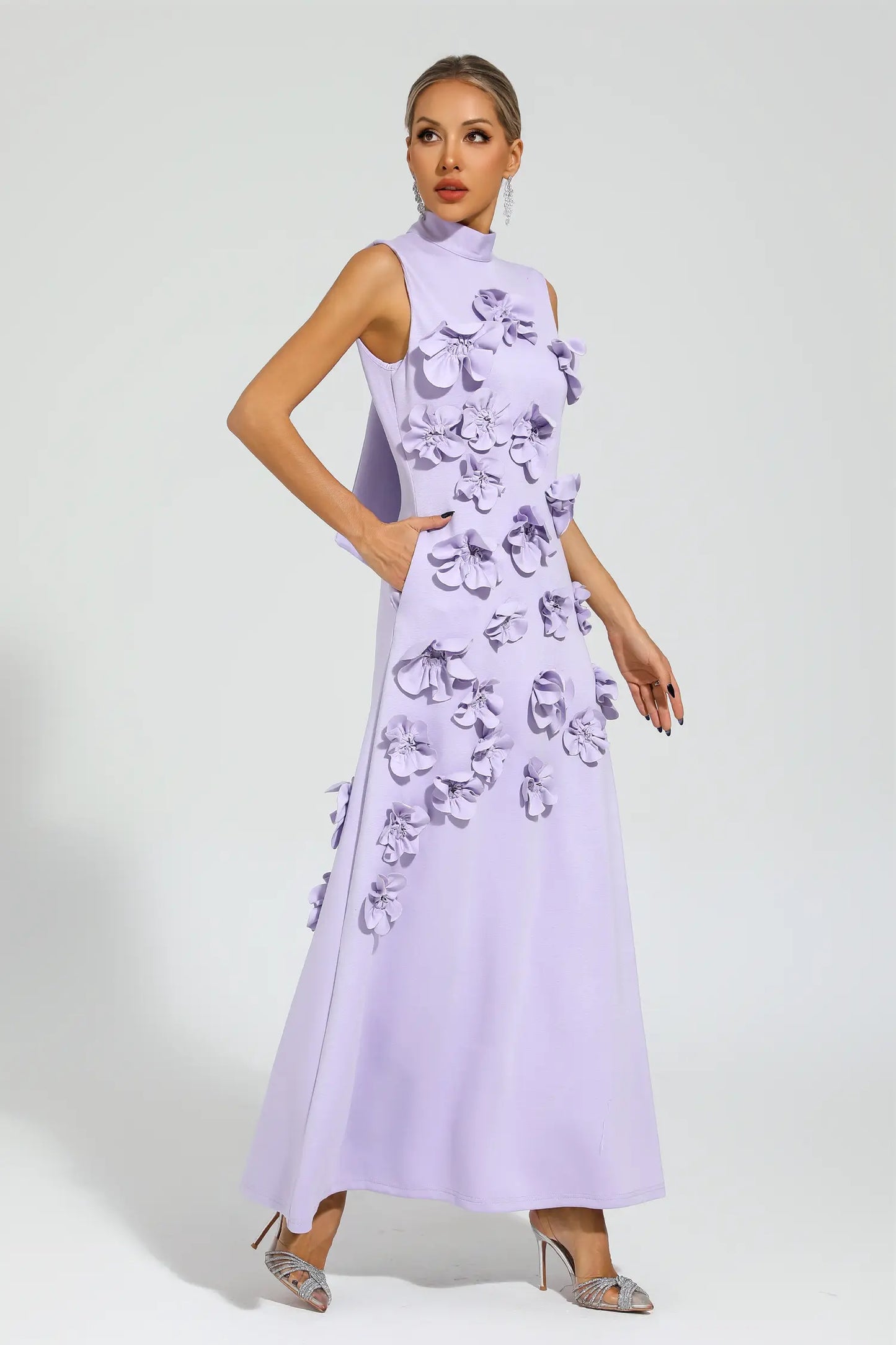 Liora Purple Rose Flower Maxi Dress