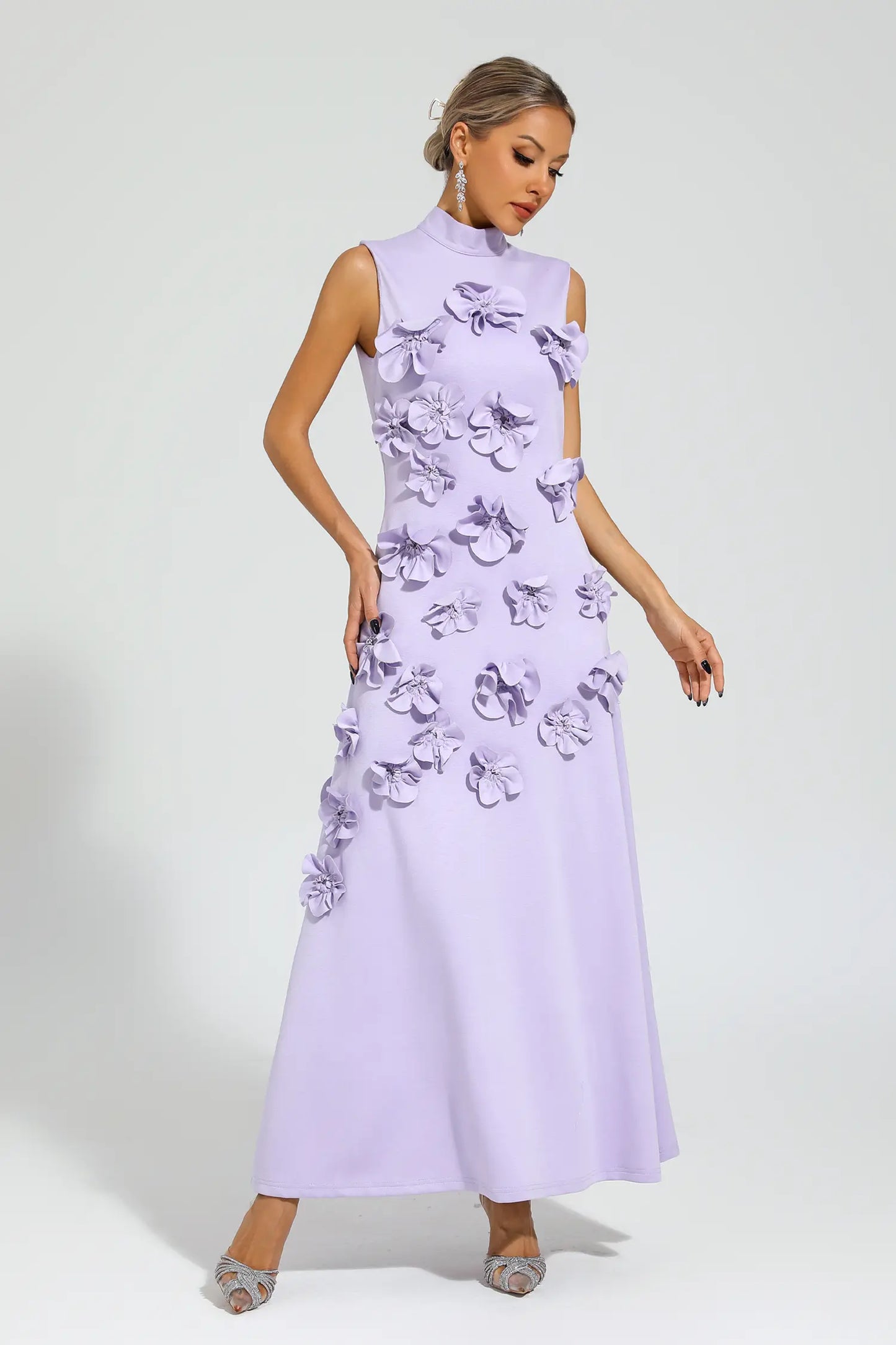 Liora Purple Rose Flower Maxi Dress