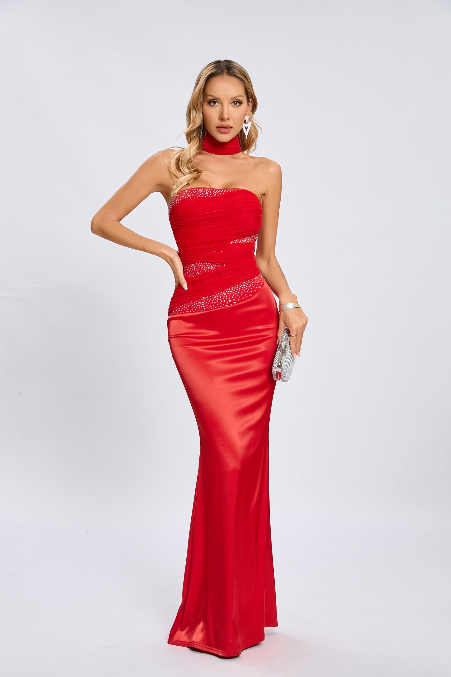 Jade Scarlet Radiance Straples maxi dress