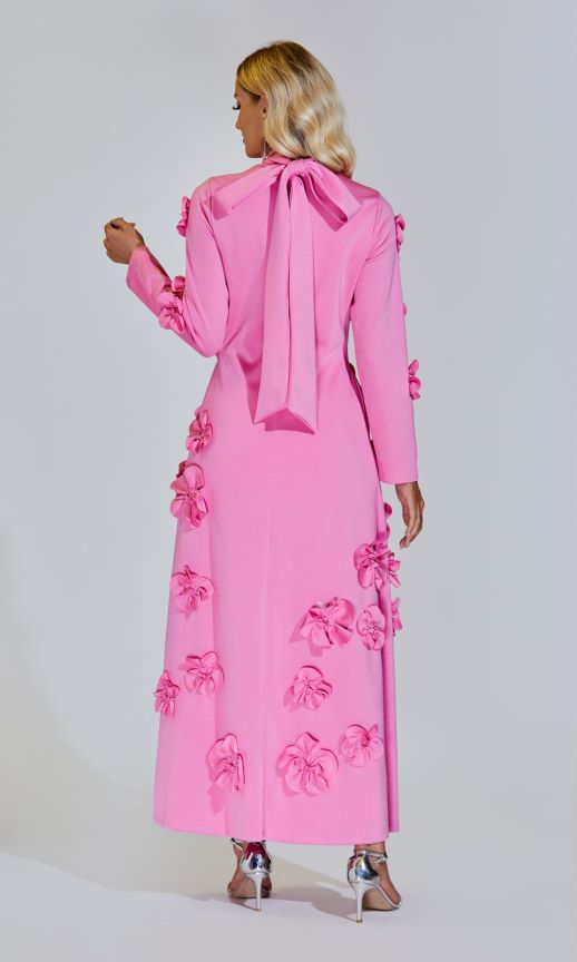 Elva Pink Long Sleeve Floral Maxi Dress