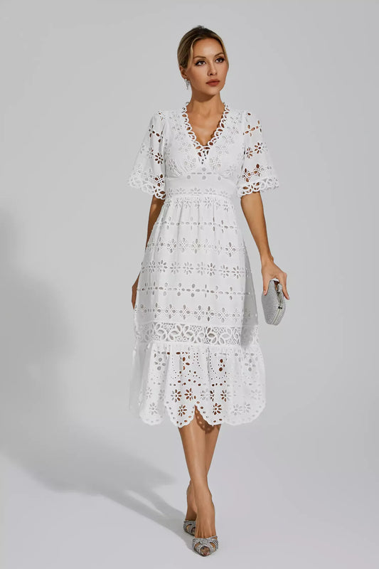 Aarya White Cut Out Midi Dress