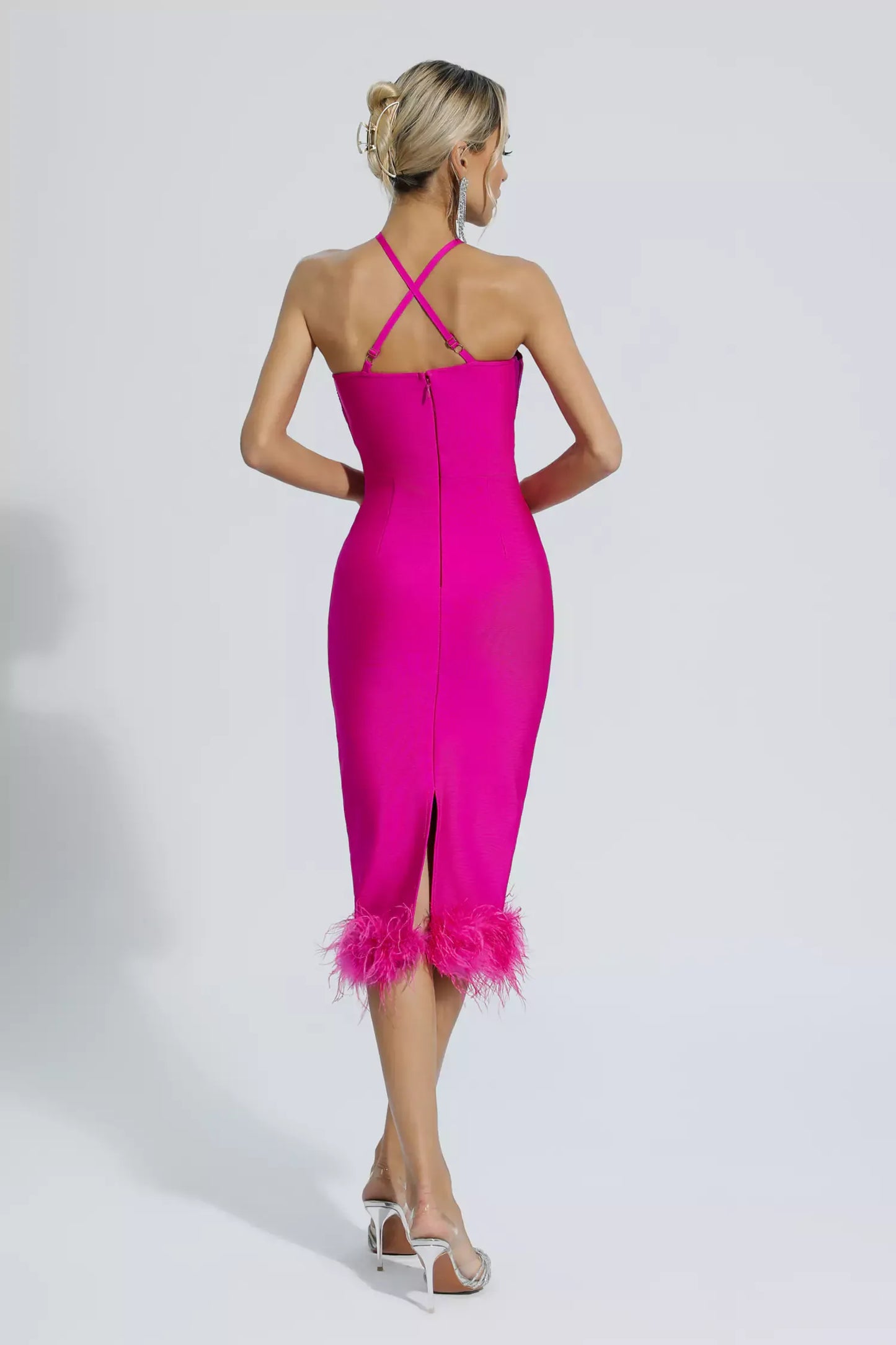 Aleah Pink Halterneck Bandage Midi Dress