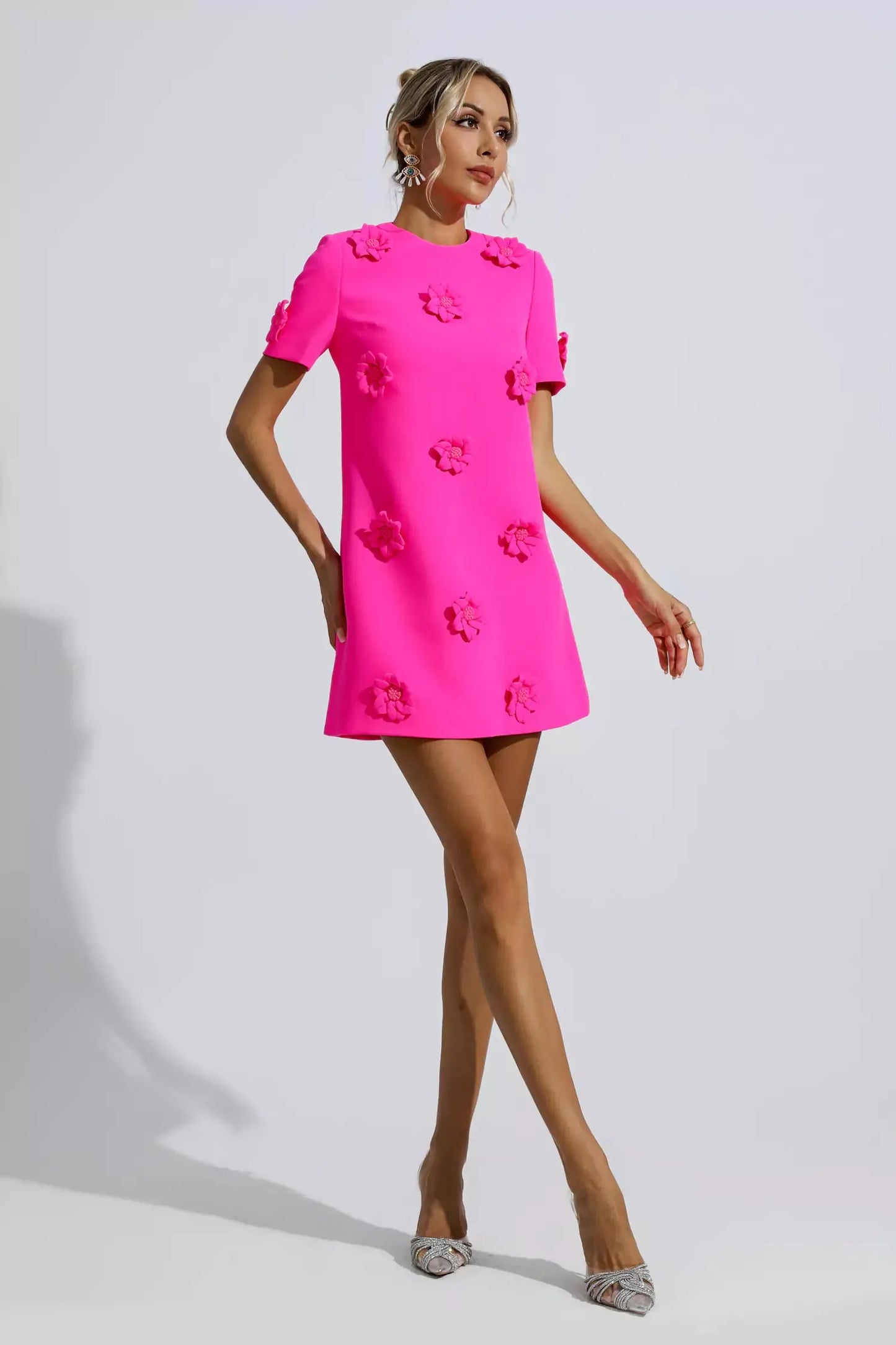 Alison Pink Jacquard Floral Mini Dress (RUN SMALL)