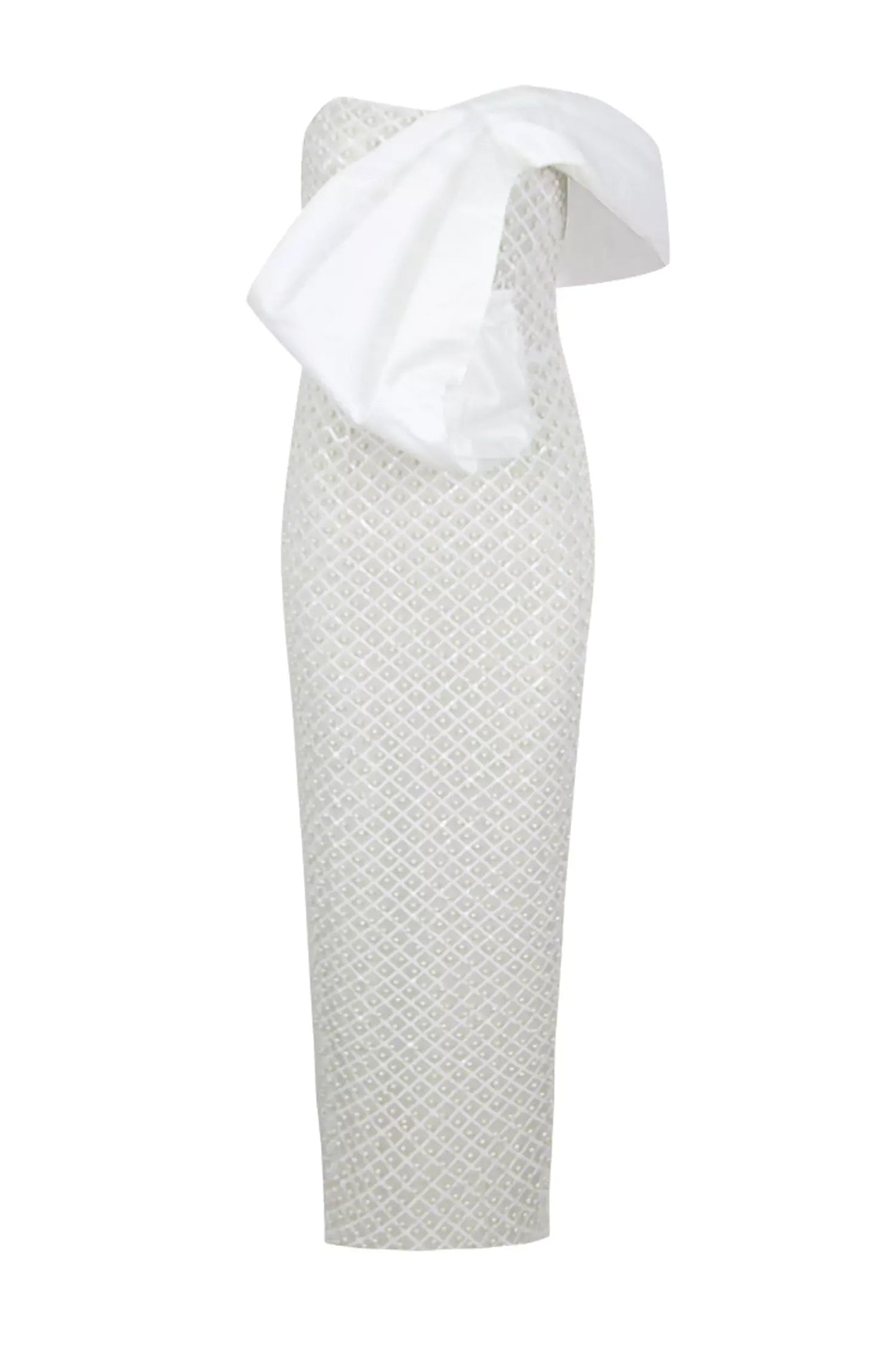 White Pearl Embellishment Bow Maxi Dress