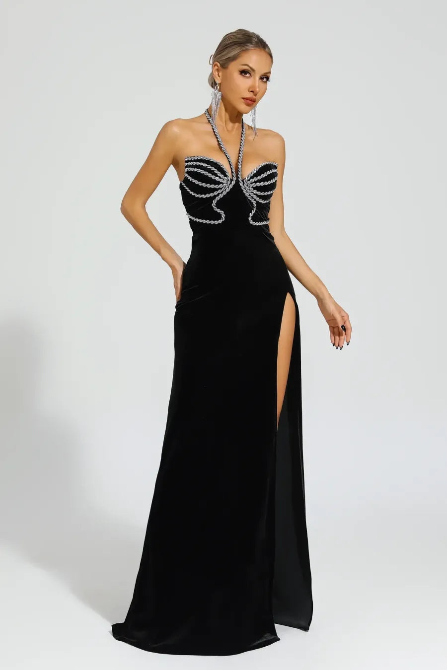 Alston Black Diamond Halter Maxi Dress