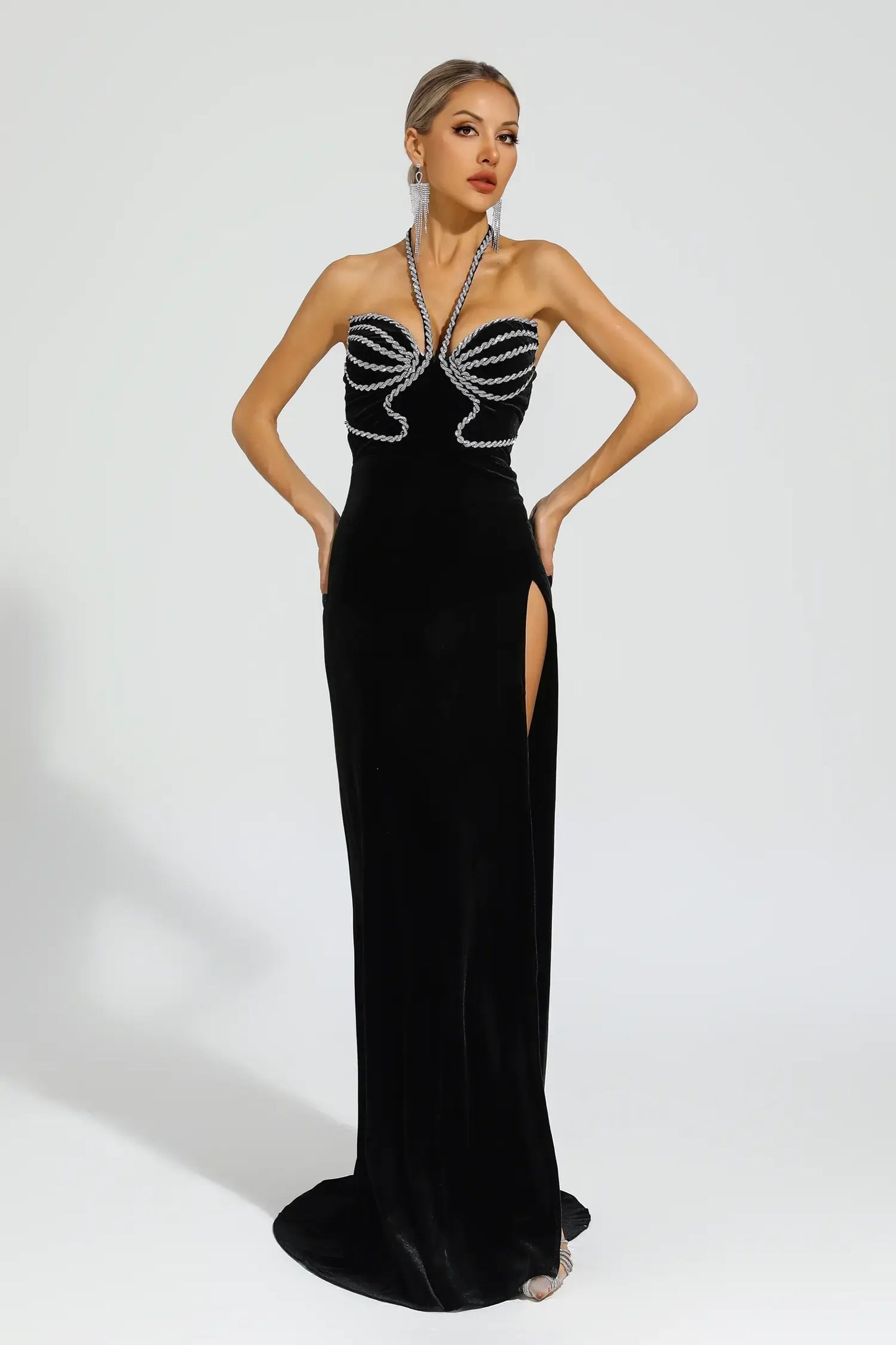 Alston Black Diamond Halter Maxi Dress