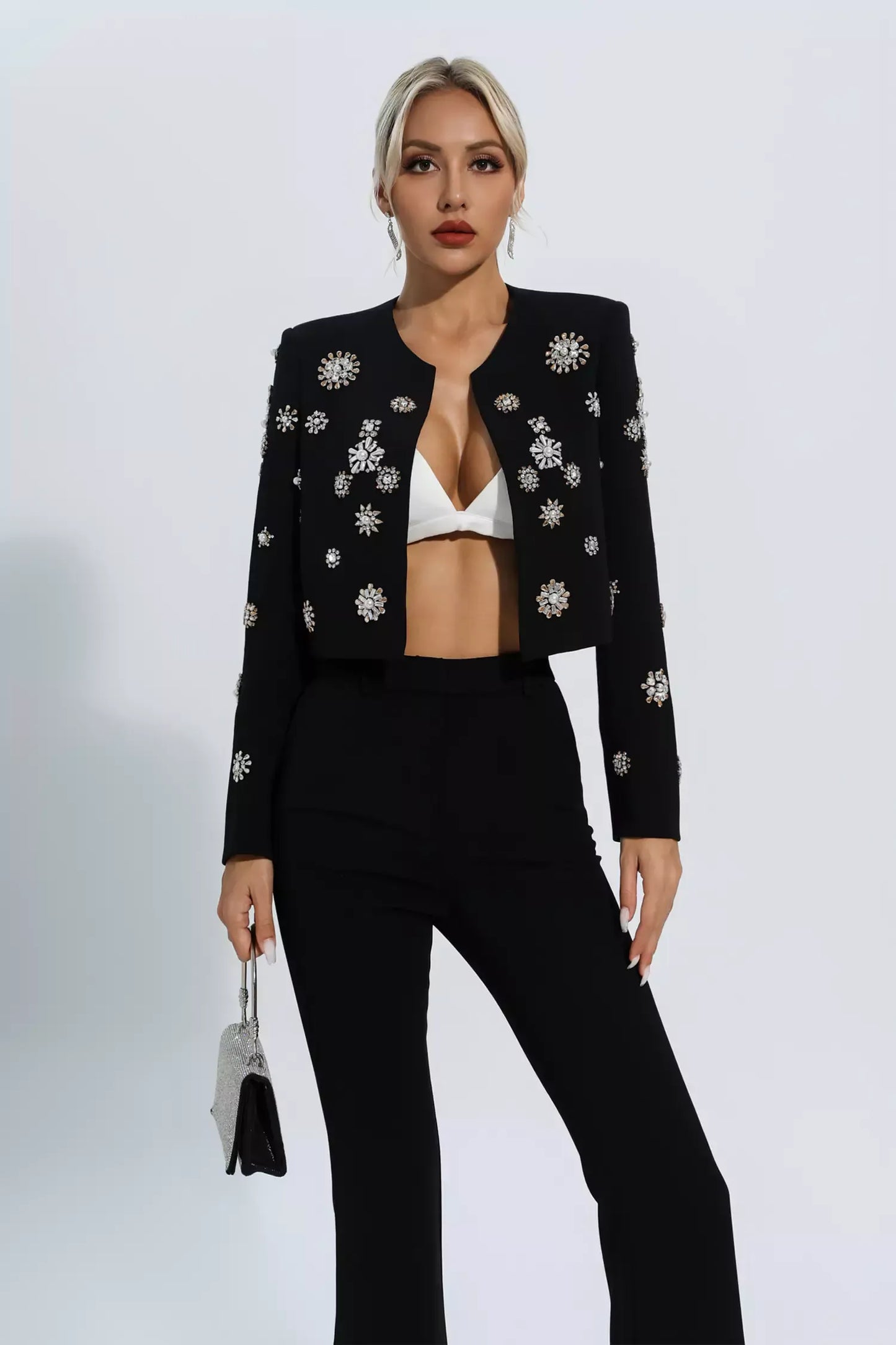 Amalia Black Crystal Pearl Blazer Set