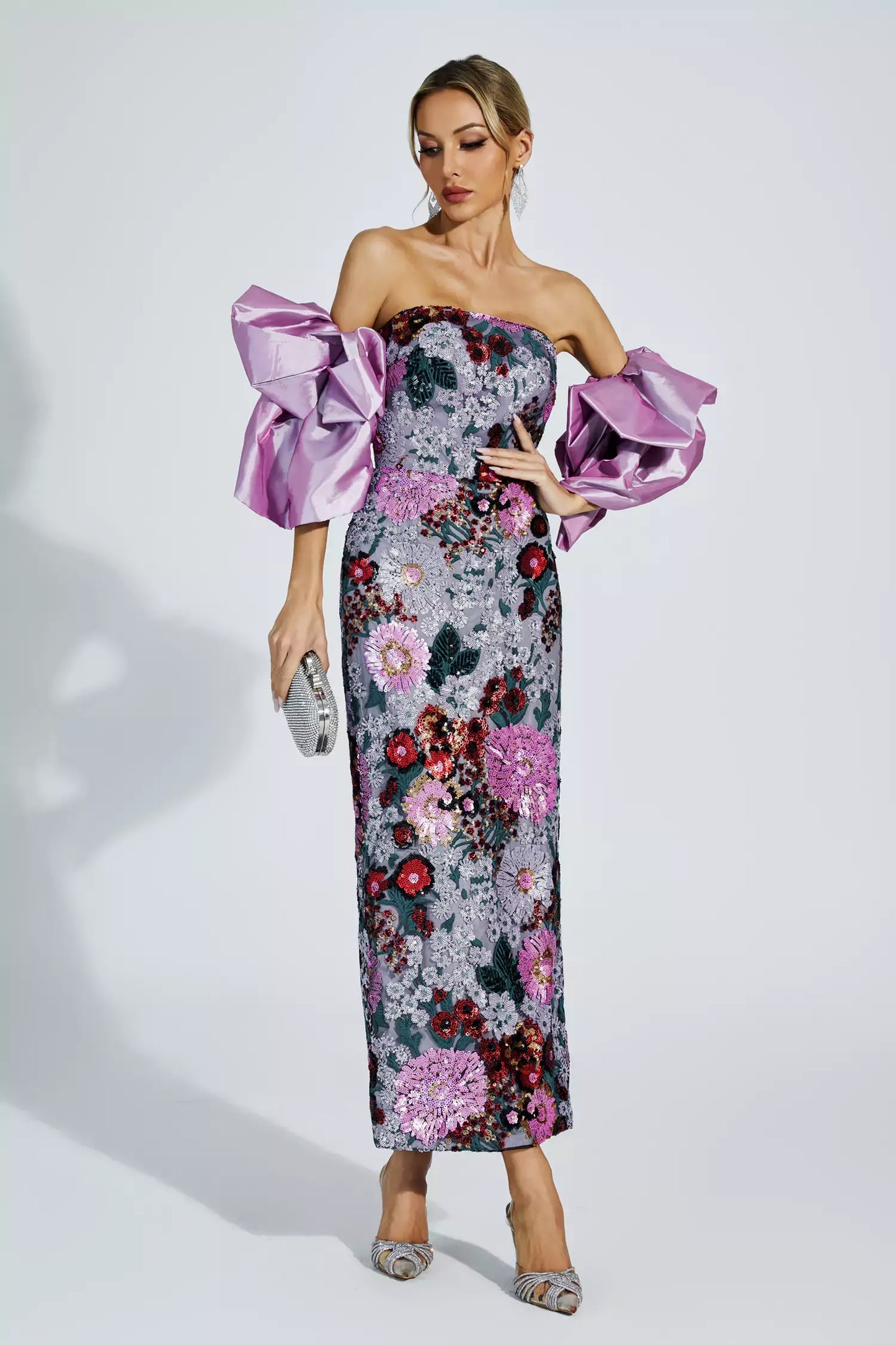 Amelie Purple Flower Embellishment Maxi Dress